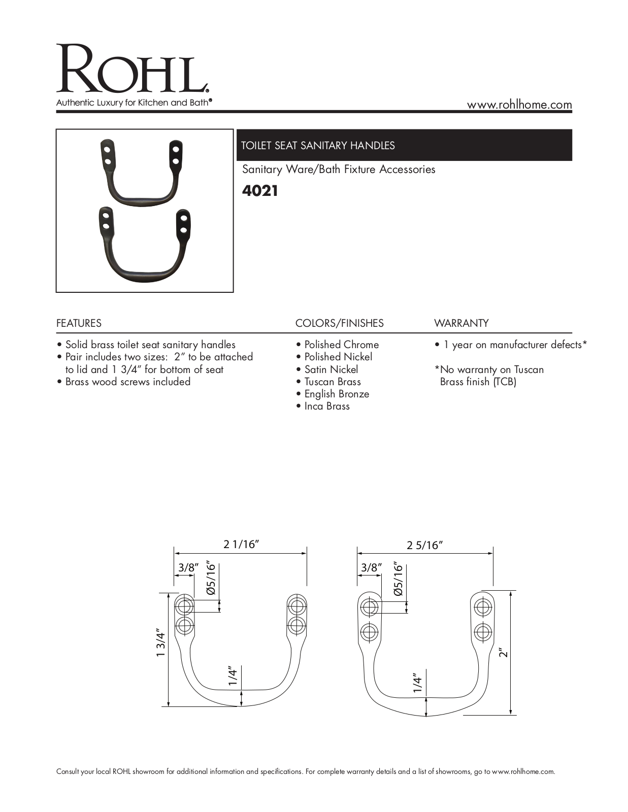 Rohl 4021TCB Specifications