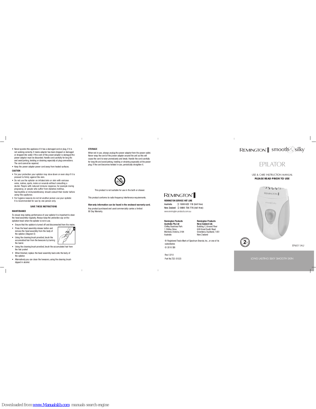 Remington smooth silky EP6011AU Use & Care Instruction Manual