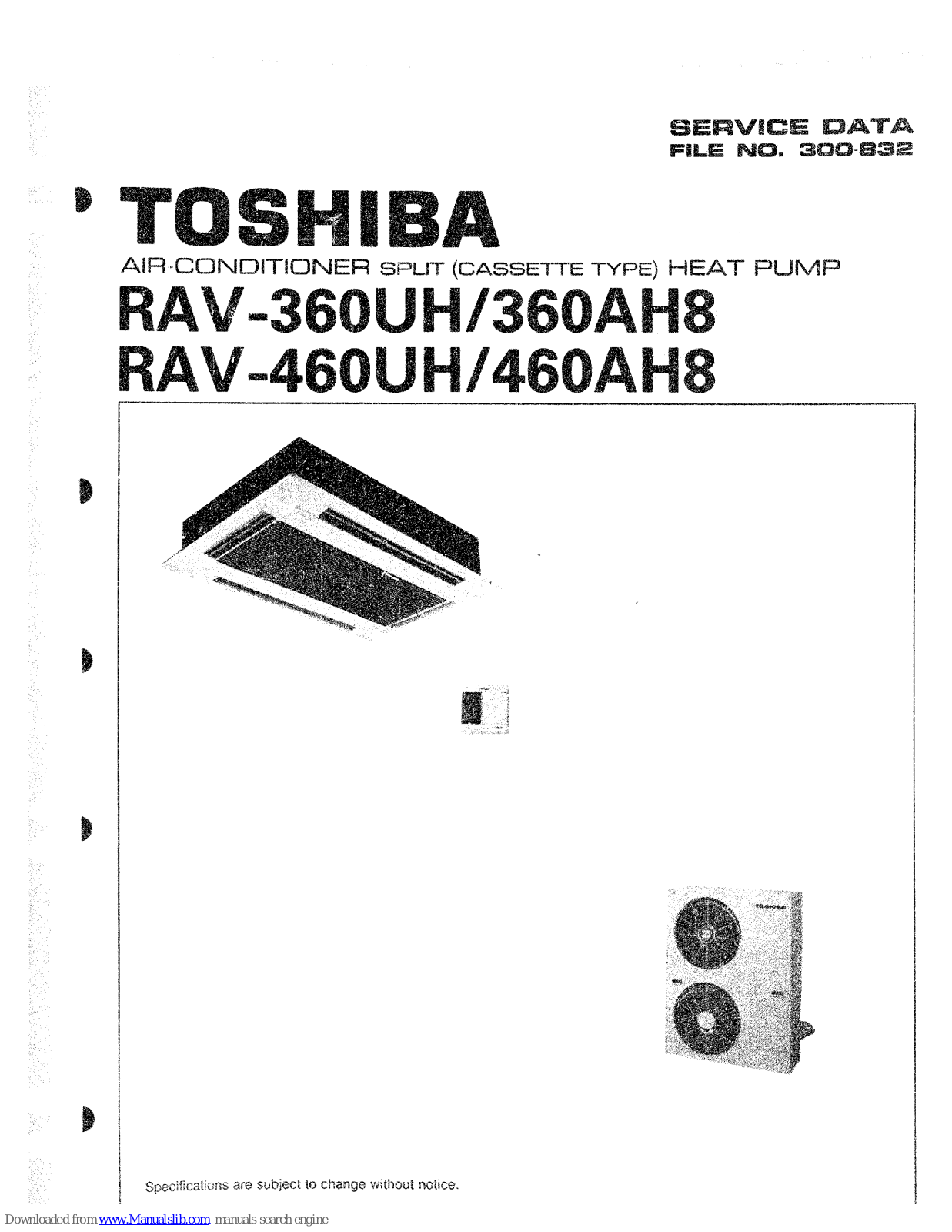 Toshiba RAV-360UH, RAV-360AH8, RAV-460UH, RAV-460AH8 Service Data