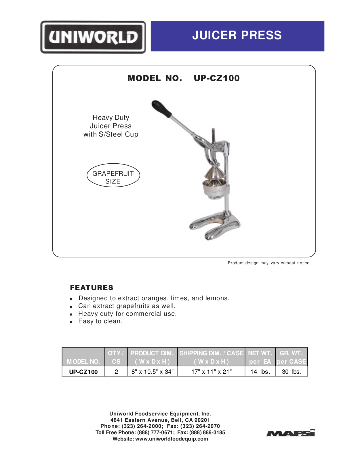 Uniworld UP-CZ100 User Manual