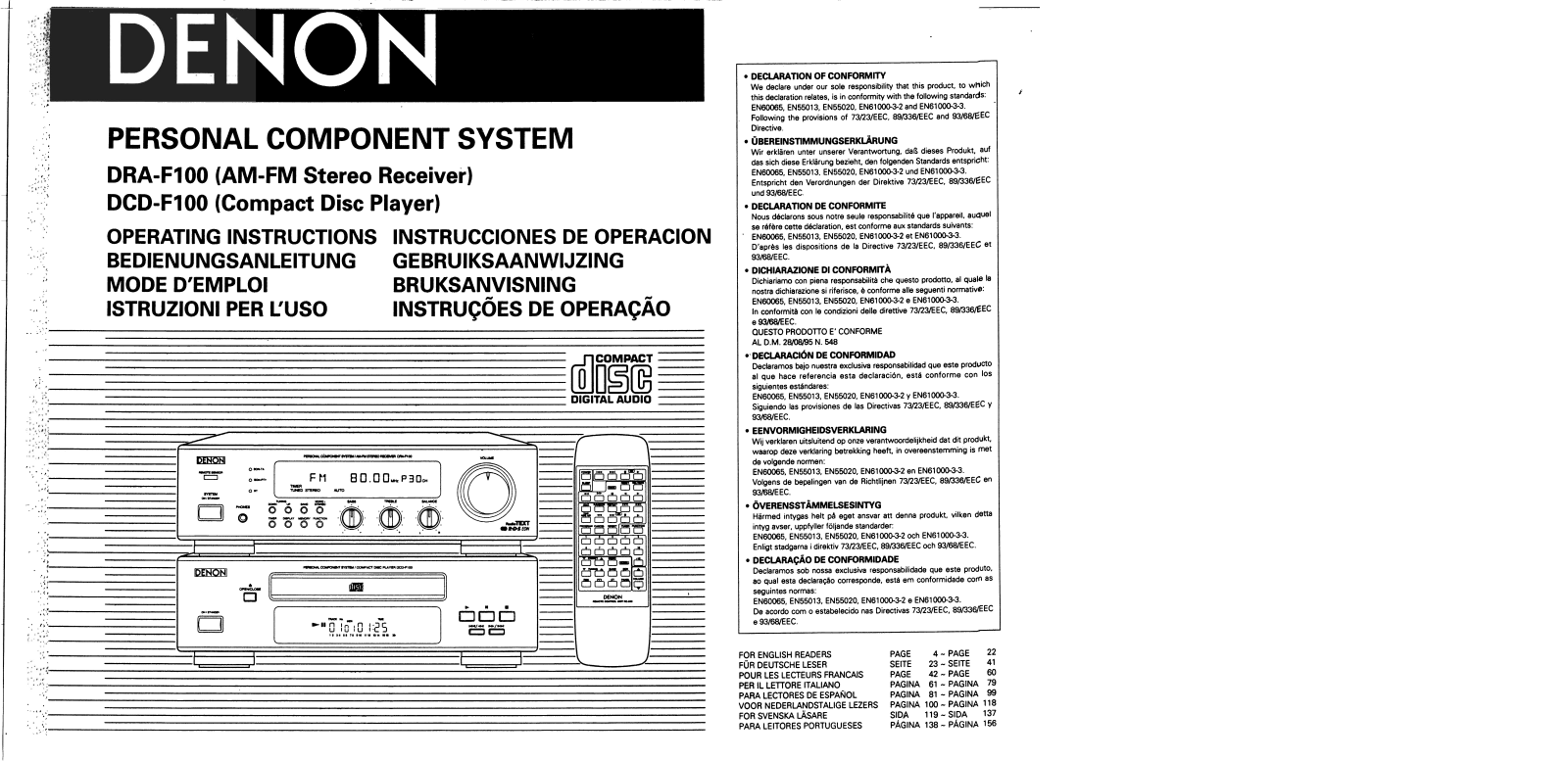 Denon DRA-F100, DCD-F100 OPERATING INSTRUCTIONS