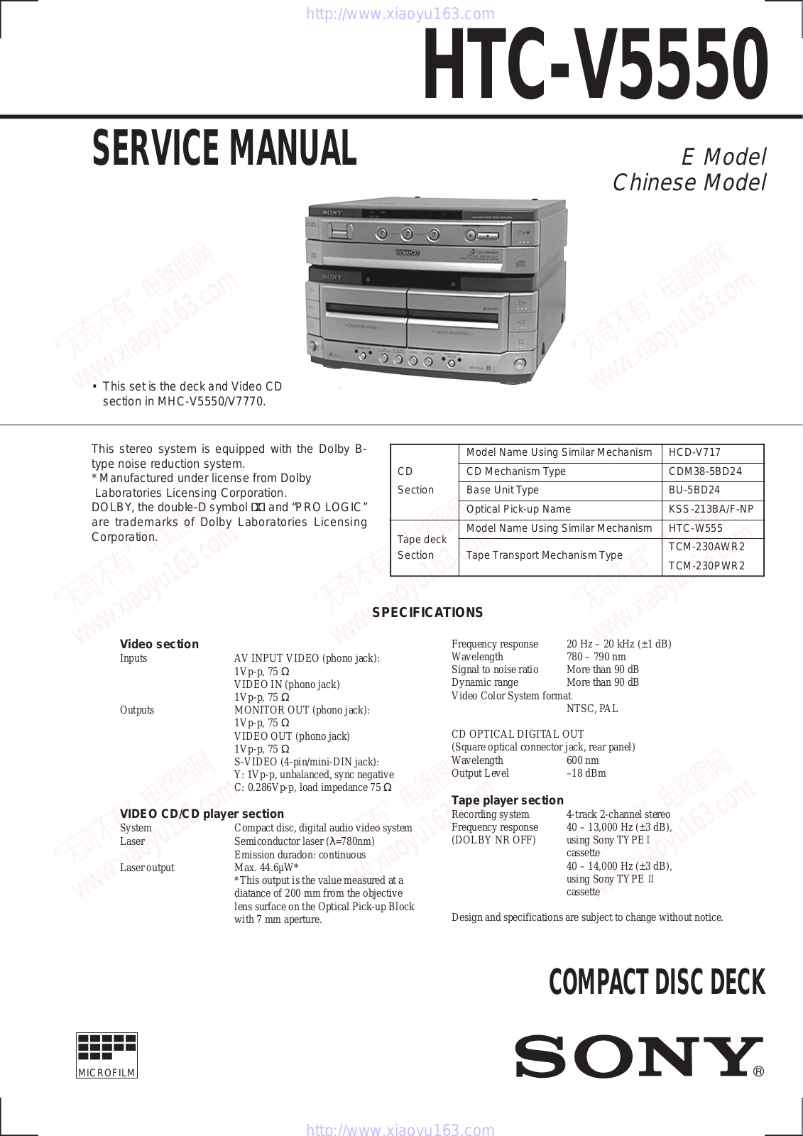 SONY HTC-V5550 User Manual