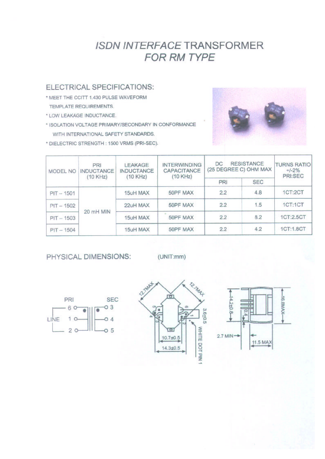 MICRO PIT-1504, PIT-1501, PIT-1502, PIT-1503 Datasheet