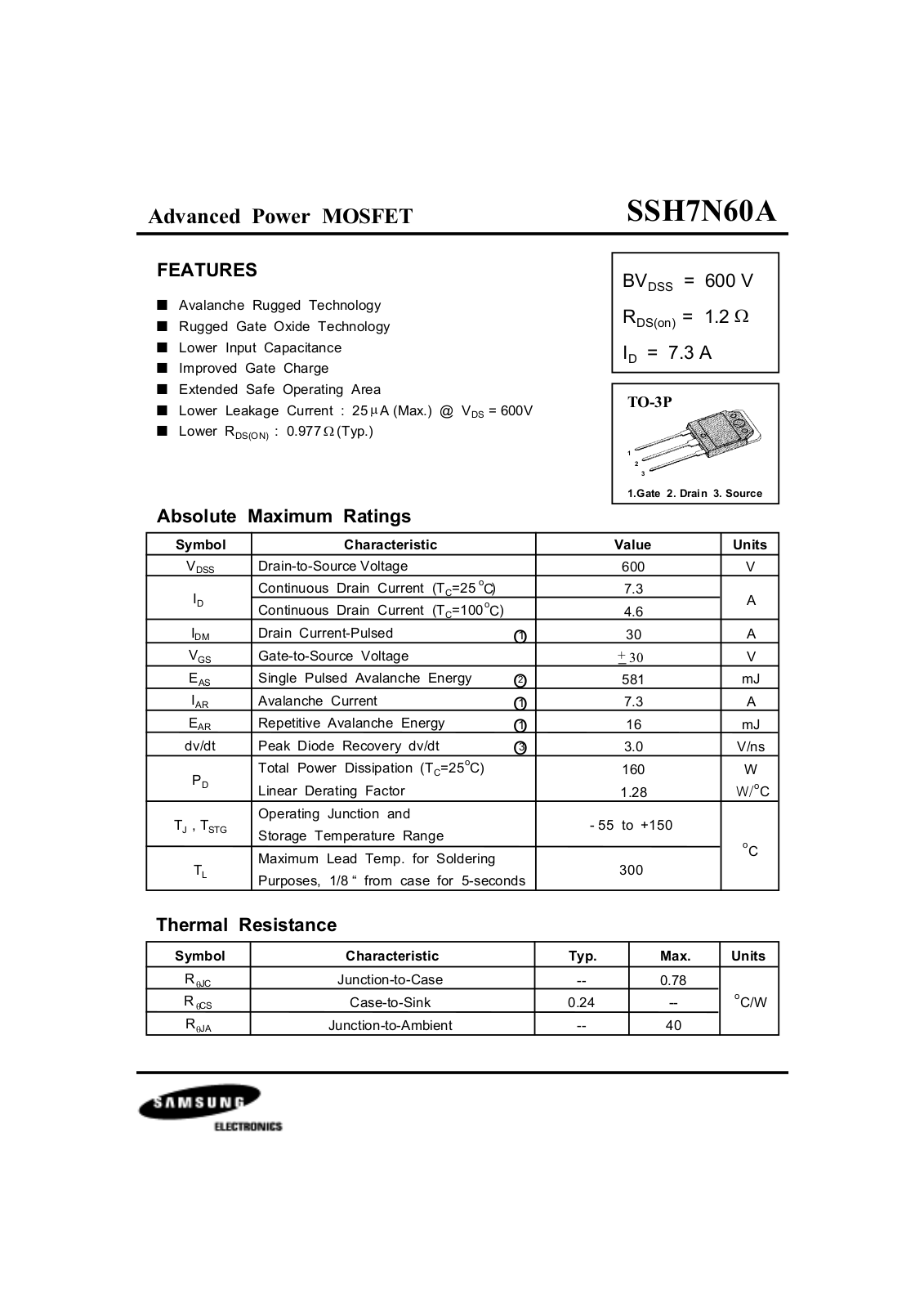 Samsung ssh7n60a Datasheet - ManualMachine.com