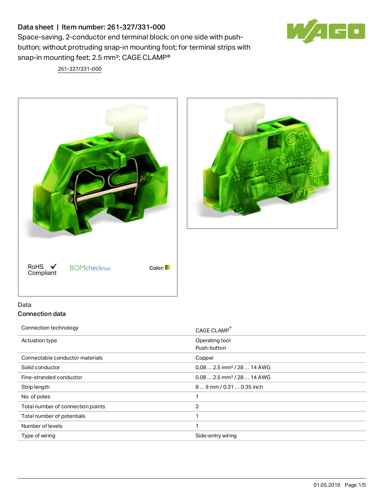 Wago 261-327/331-000 Data Sheet