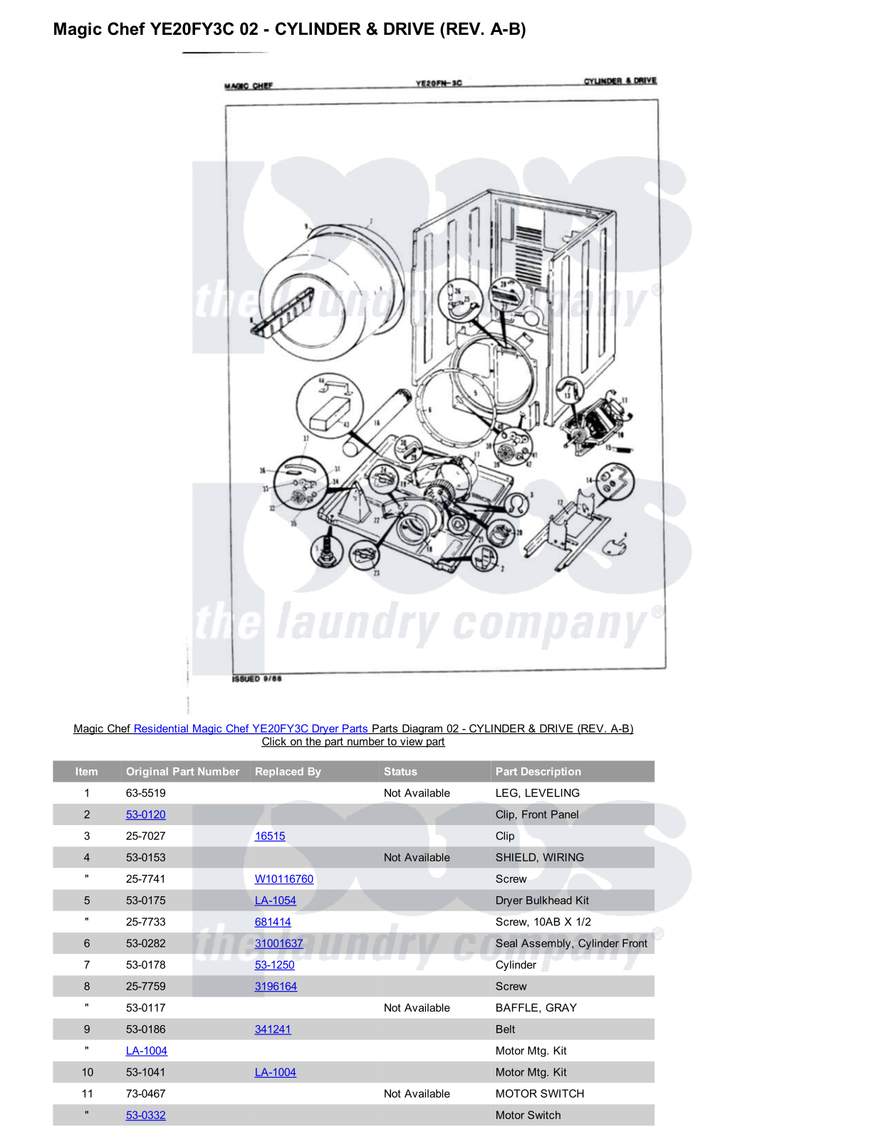 Magic Chef YE20FY3C Parts Diagram