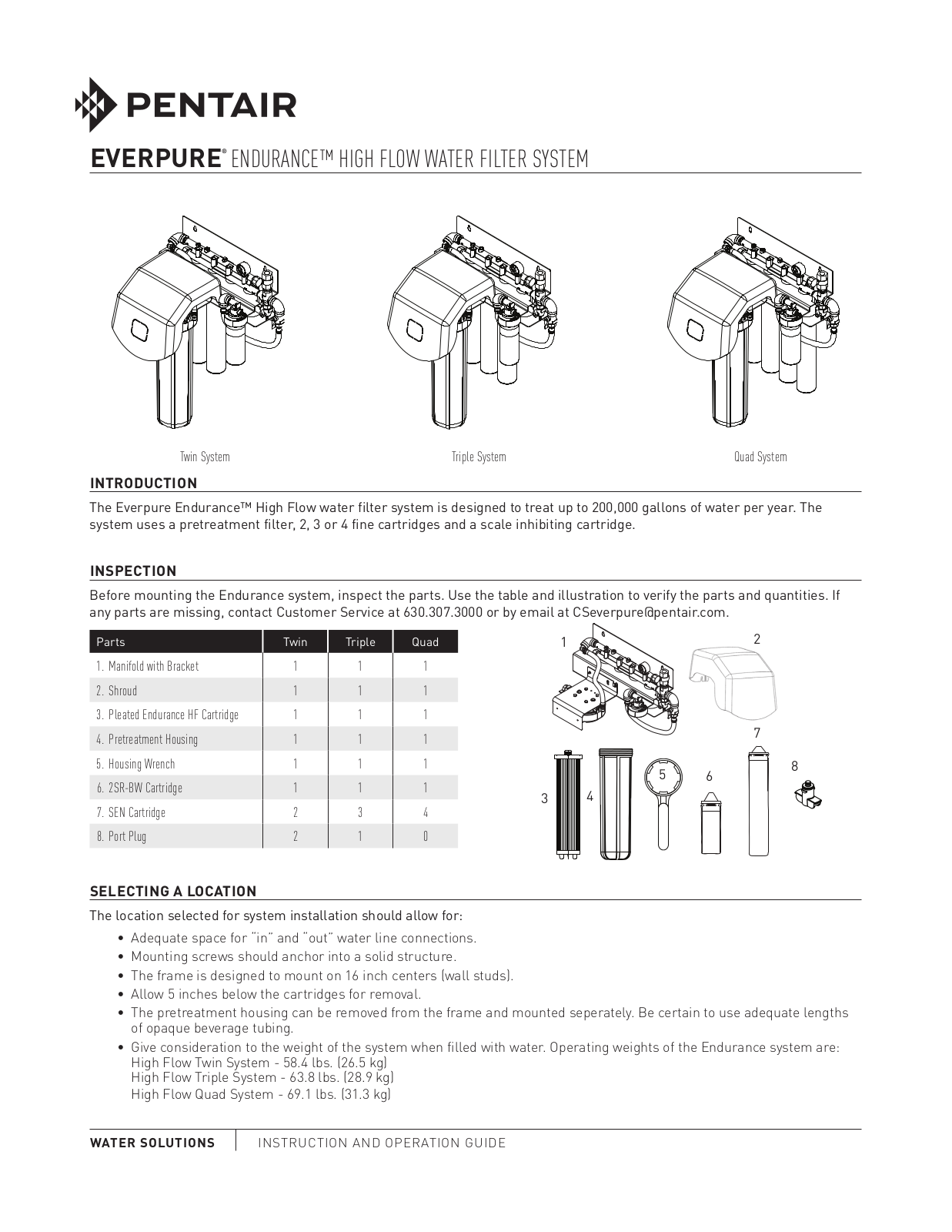 Pentair Everpure Endurance Twin, Everpure Endurance Quad System, Everpure Endurance Triple System System Manual