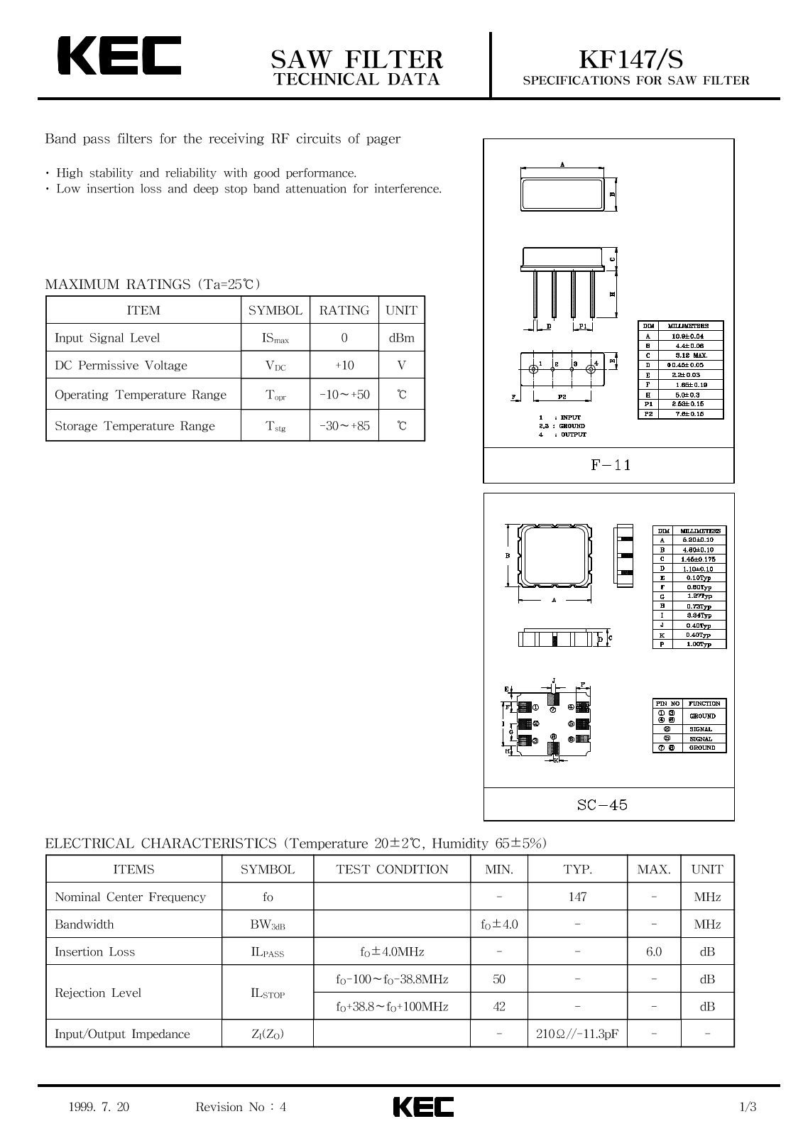 KEC KF147S, KF147 Datasheet