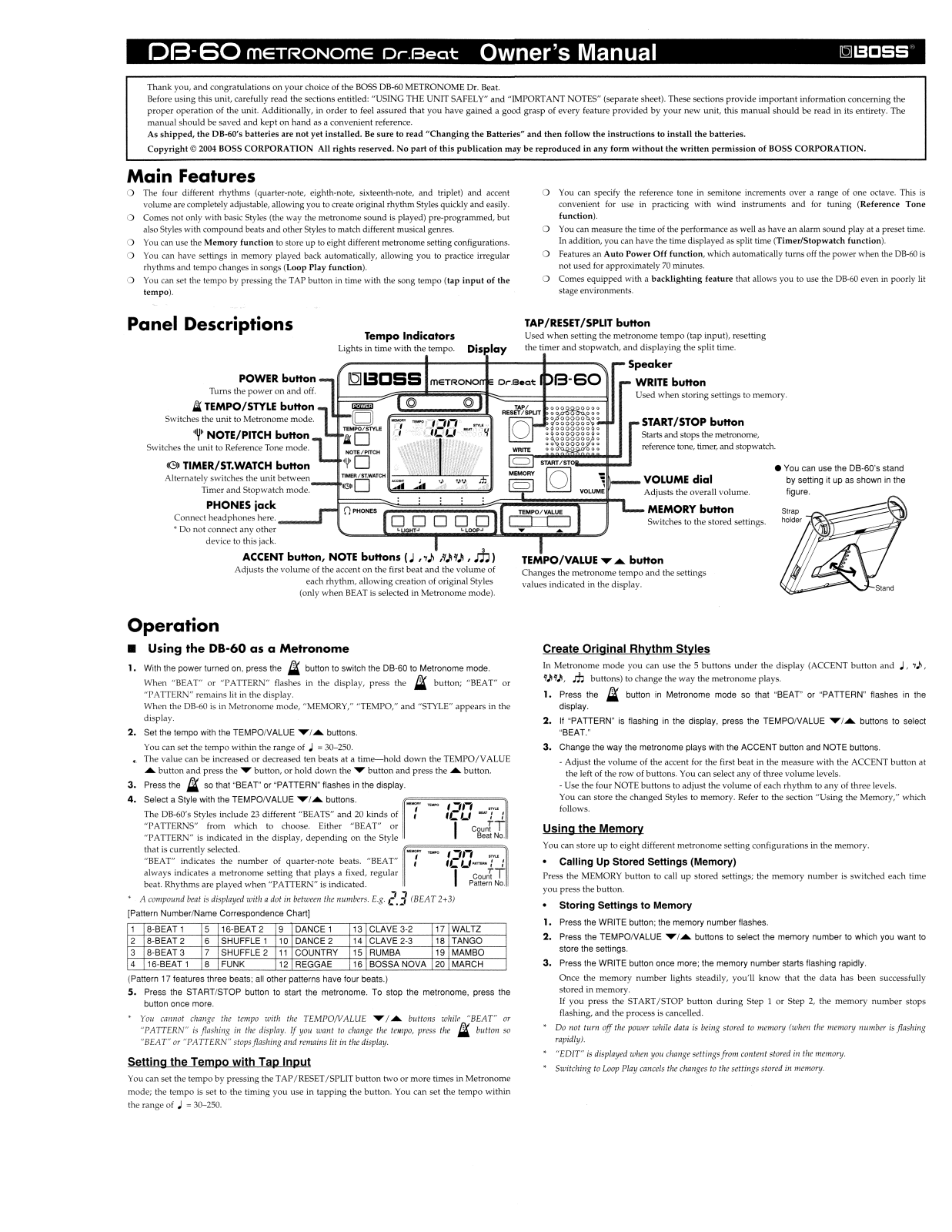 Roland Corporation DB-60 Owner's Manual