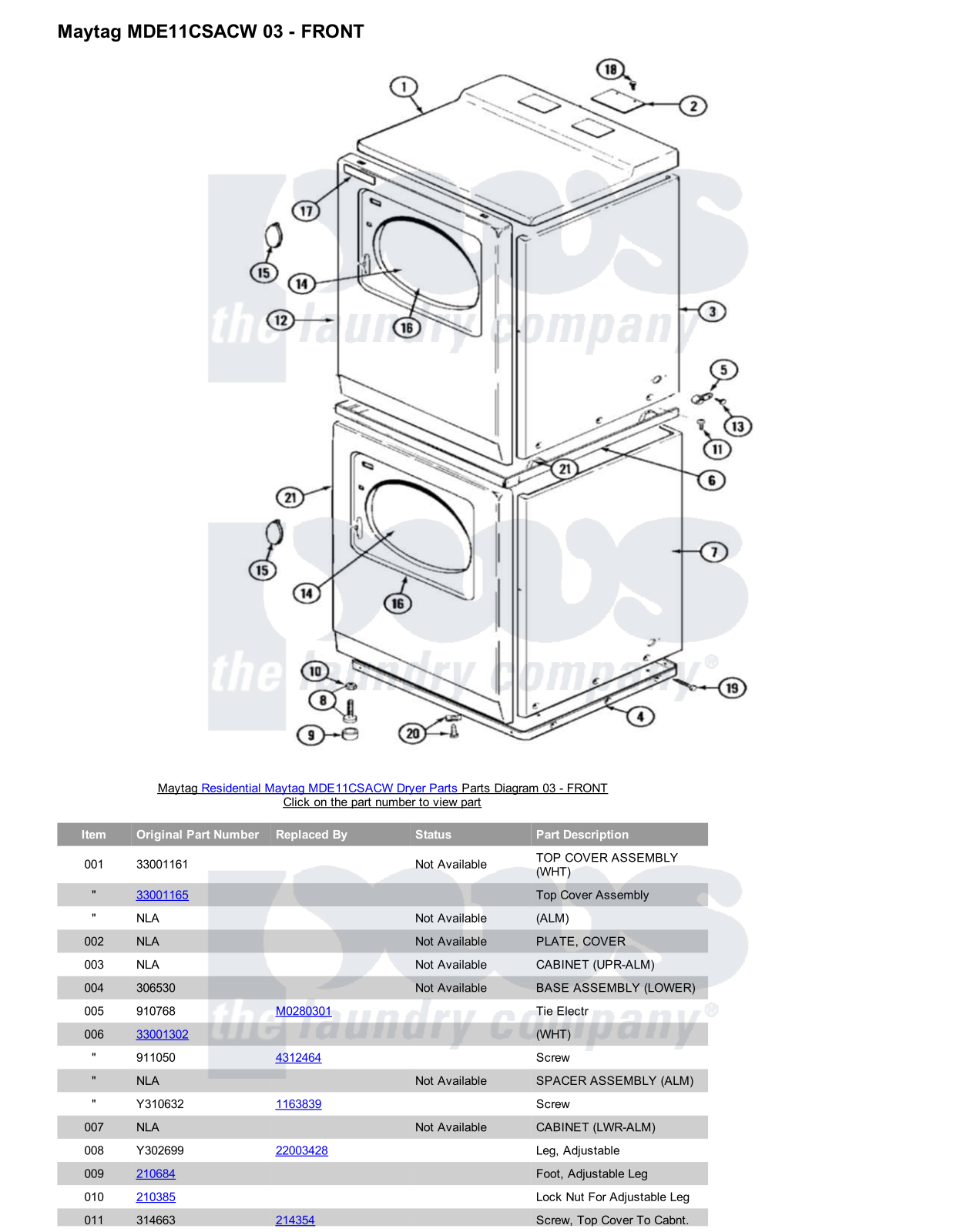 Maytag MDE11CSACW Parts Diagram