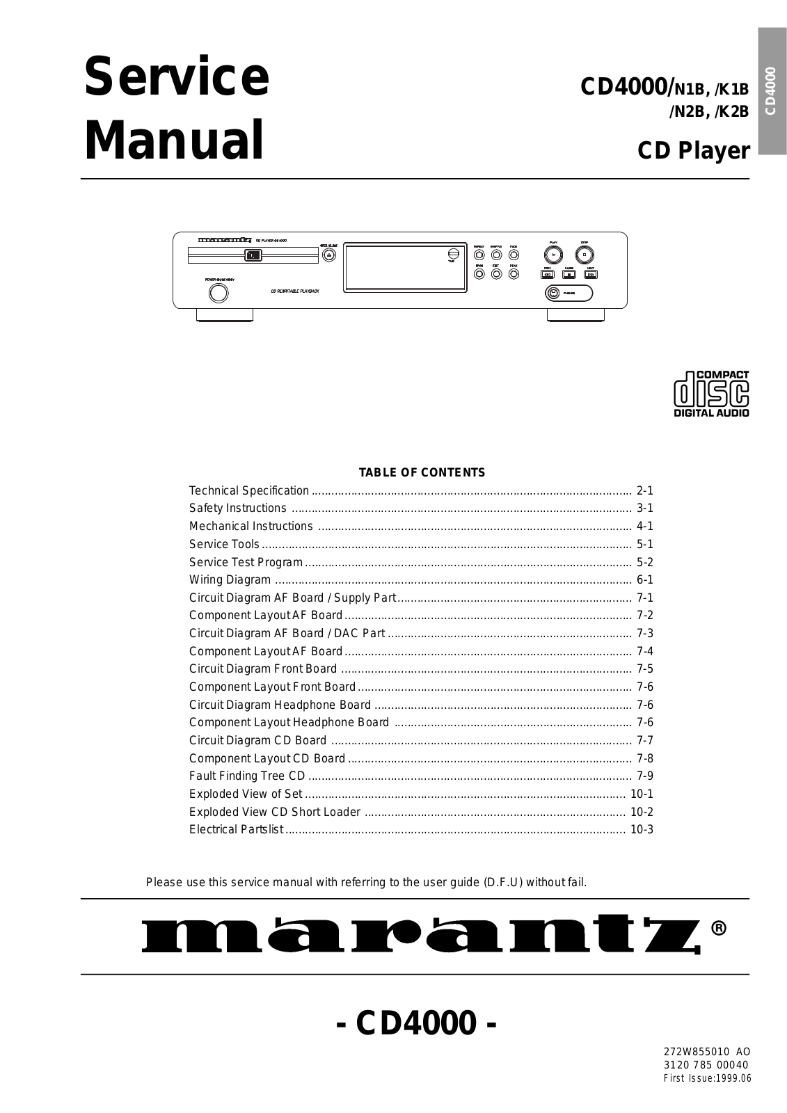 Marantz CD4000 Service manual