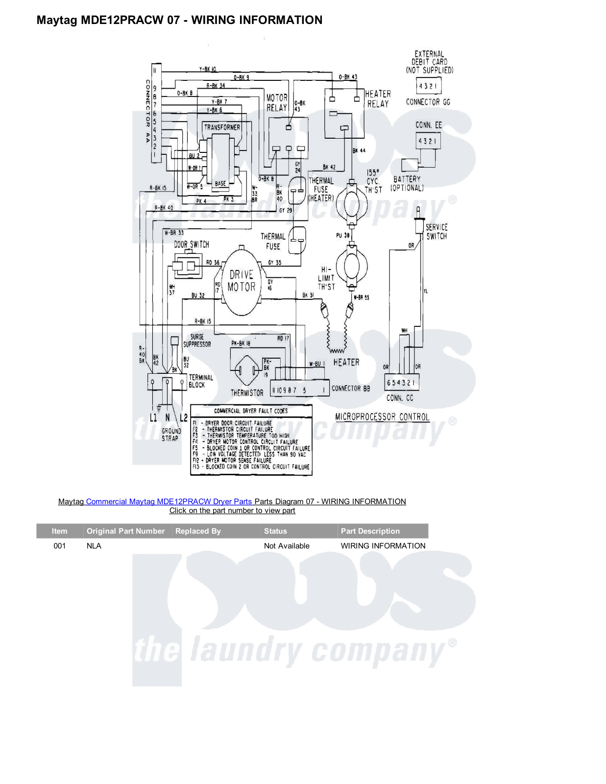 Maytag MDE12PRACW Parts Diagram