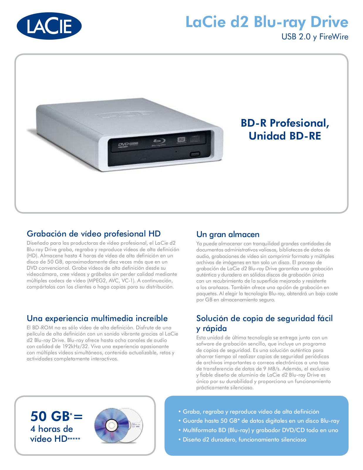 Lacie D2 BLU-RAY DRIVE DATASHEET