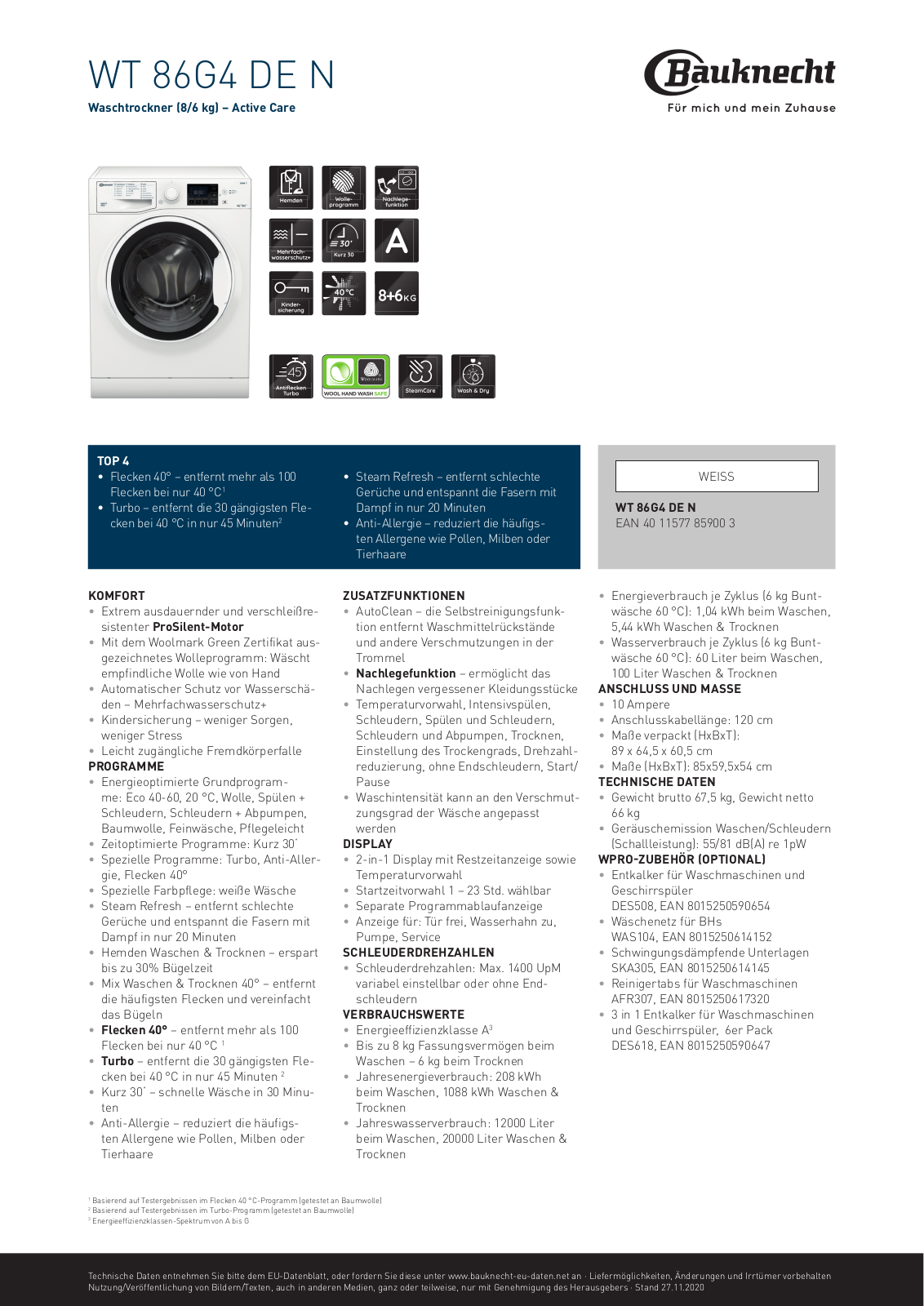 Bauknecht WT 86G4 DE N User Manual