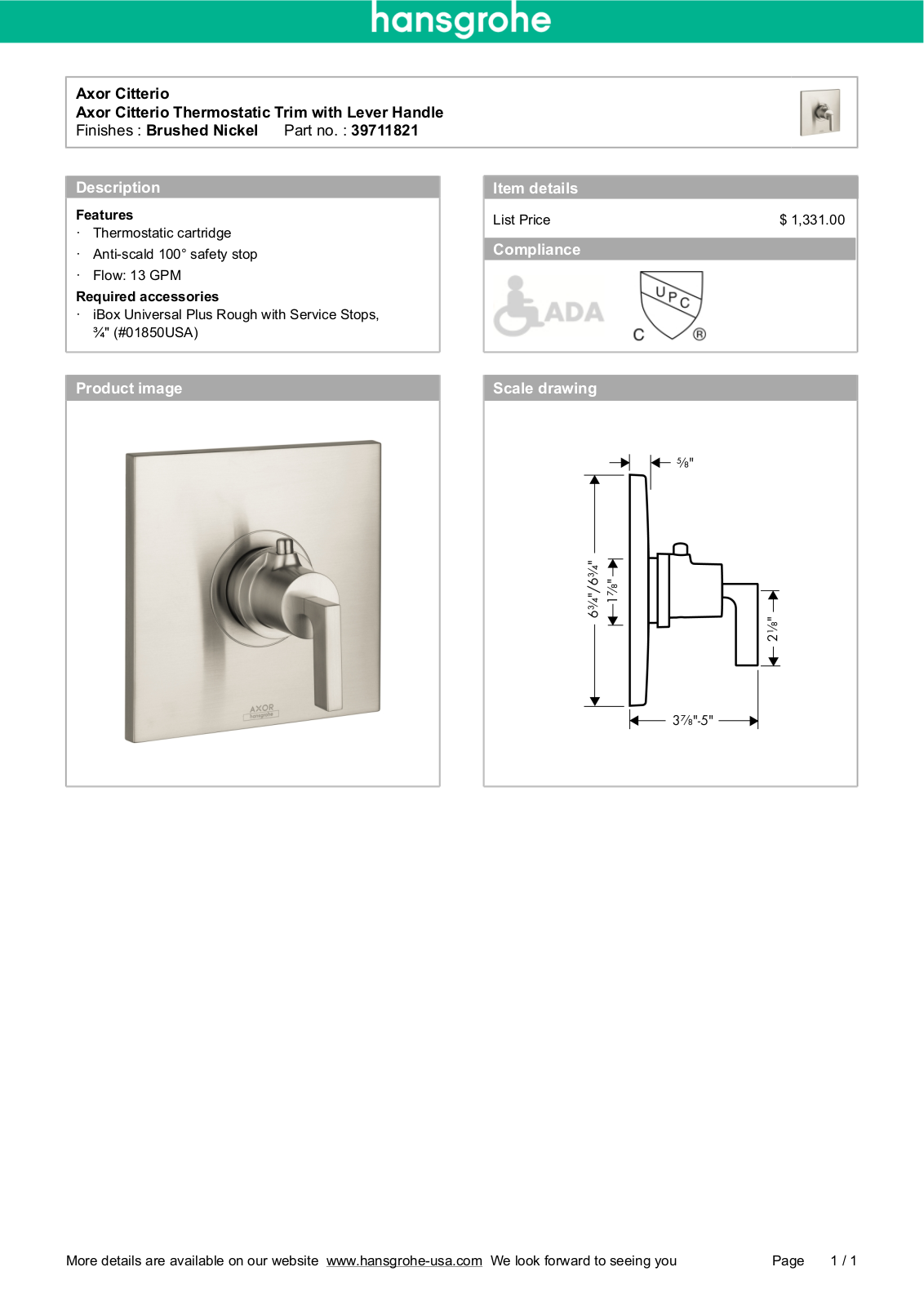 Axor HAN3146 Specifications - ManualMachine.com