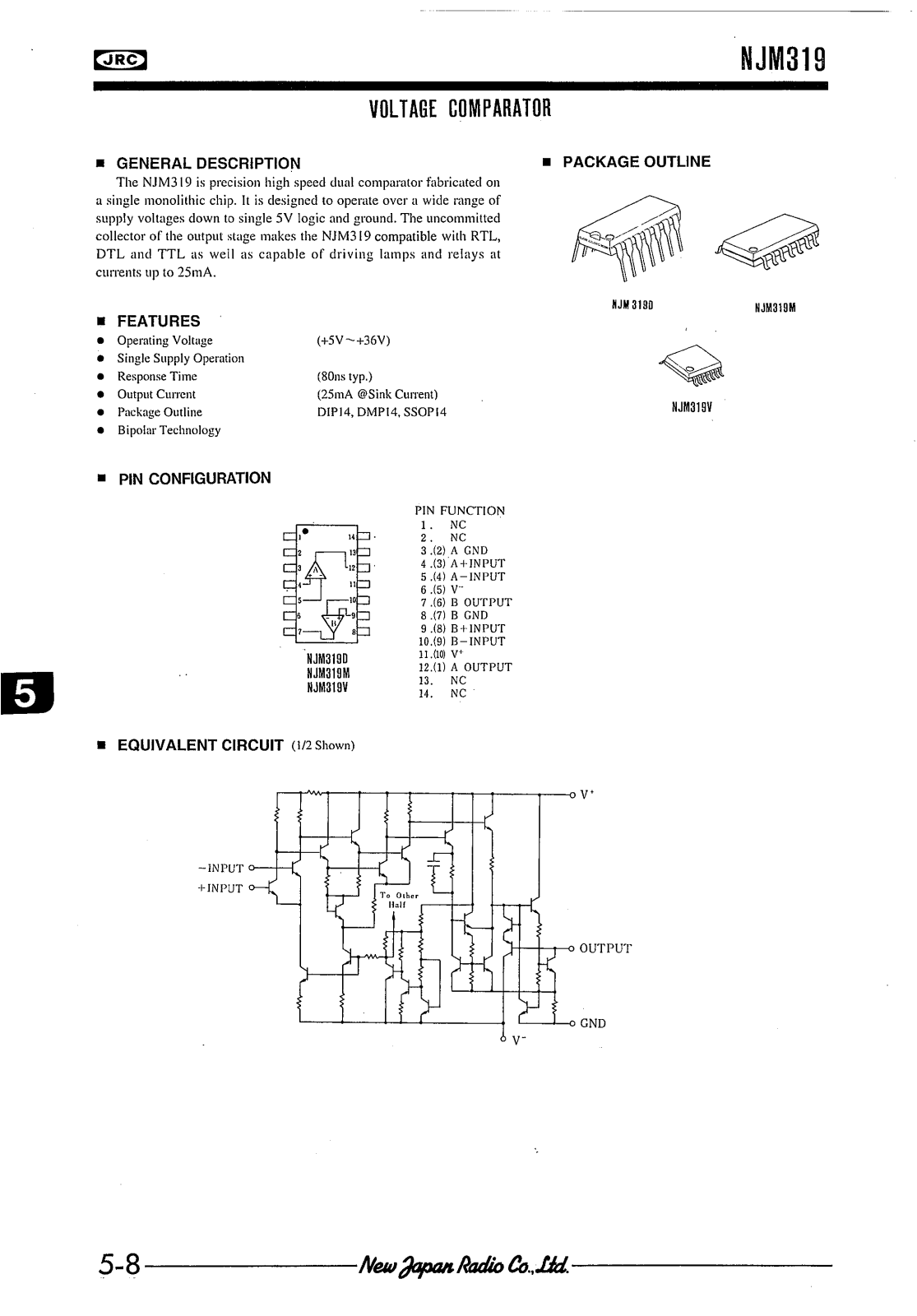 JRC NJM319D, NJM319M, NJM319V Datasheet