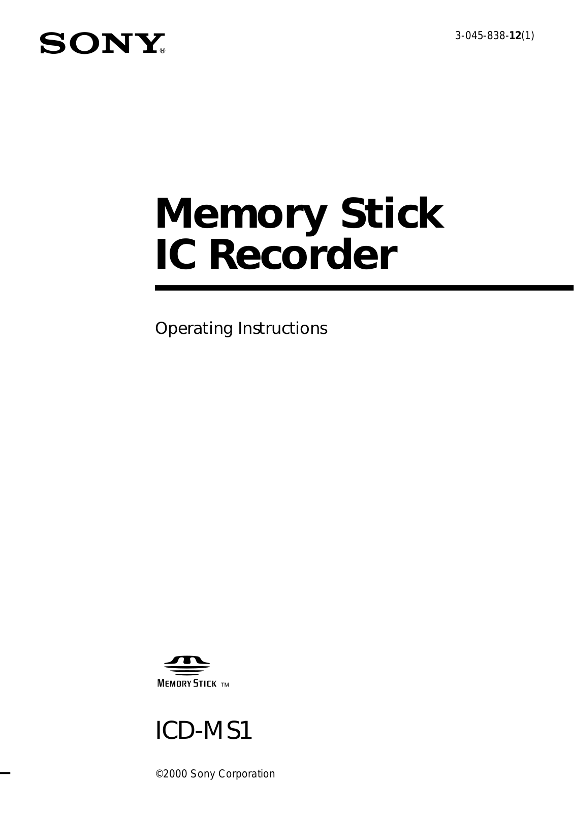 Sony ICD-MS1 User Manual