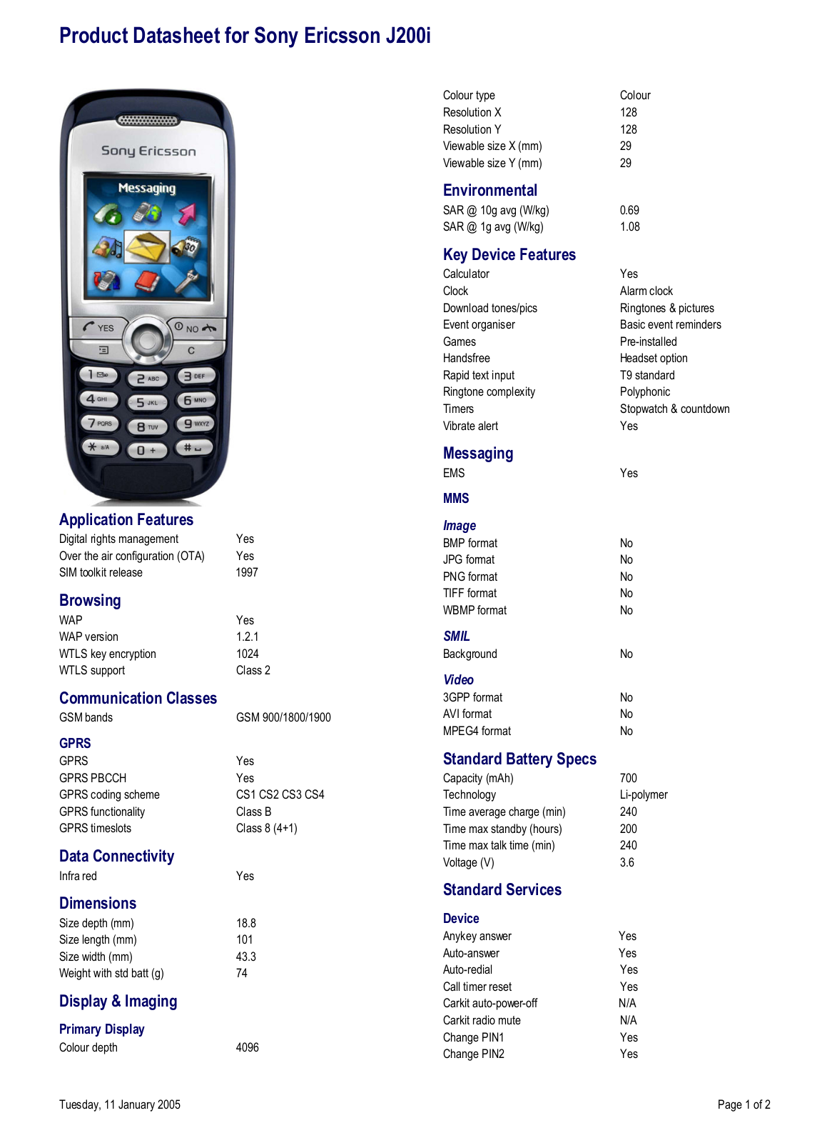 Sony ericsson J200I DATASHEET