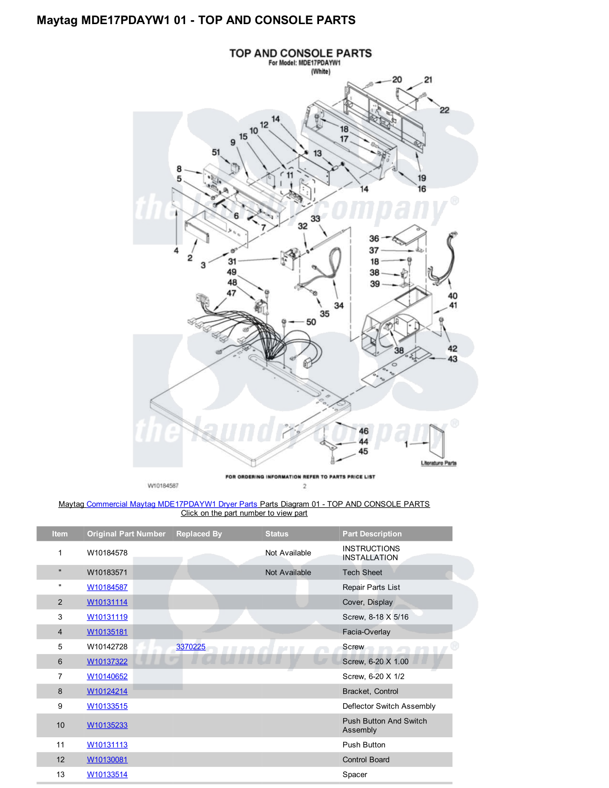 Maytag MDE17PDAYW1 Parts Diagram