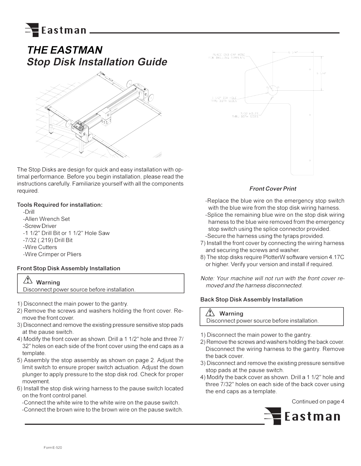 Eastman Stop Disk Parts List