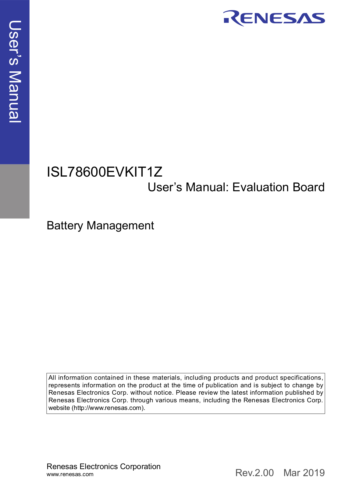 Renesas ISL78600EVKIT1Z User Manual