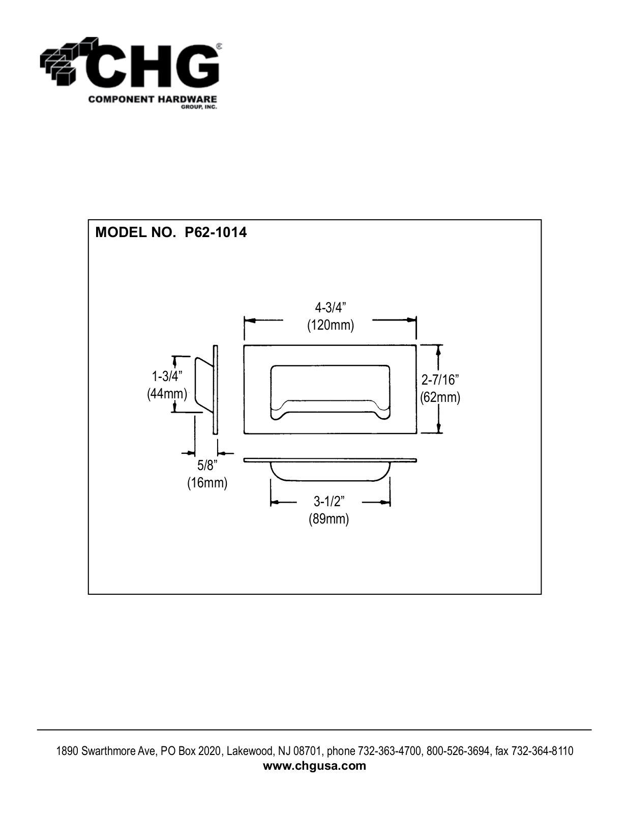 Component Hardware P62-1014 User Manual