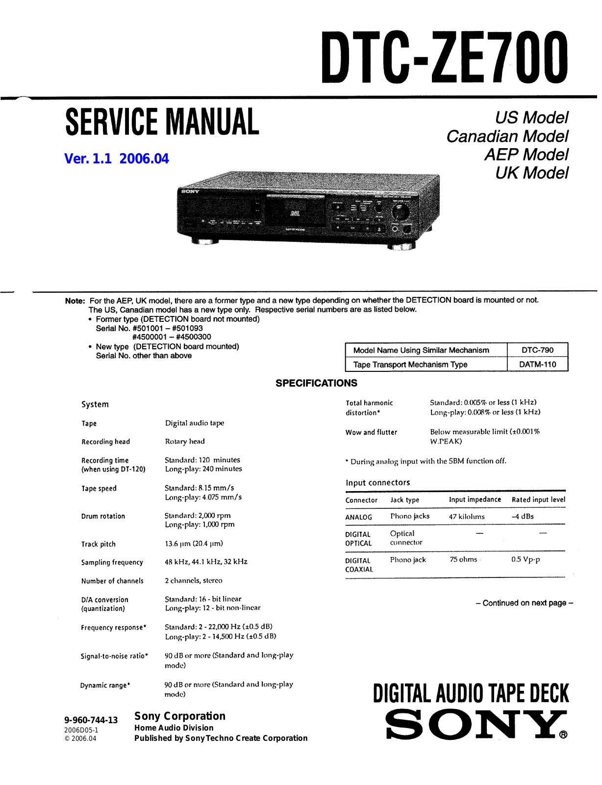 Sony DTCZE-700 Service manual