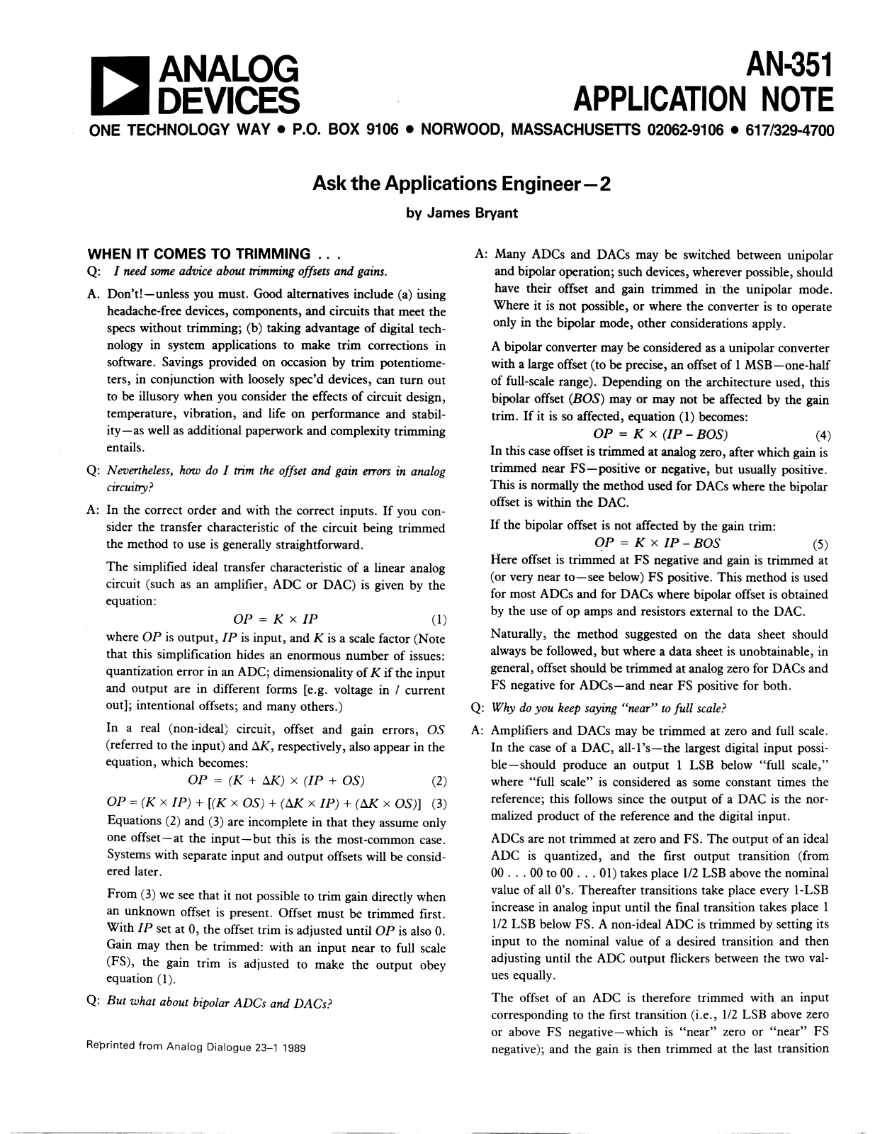 Analog Devices AN351 Application Notes