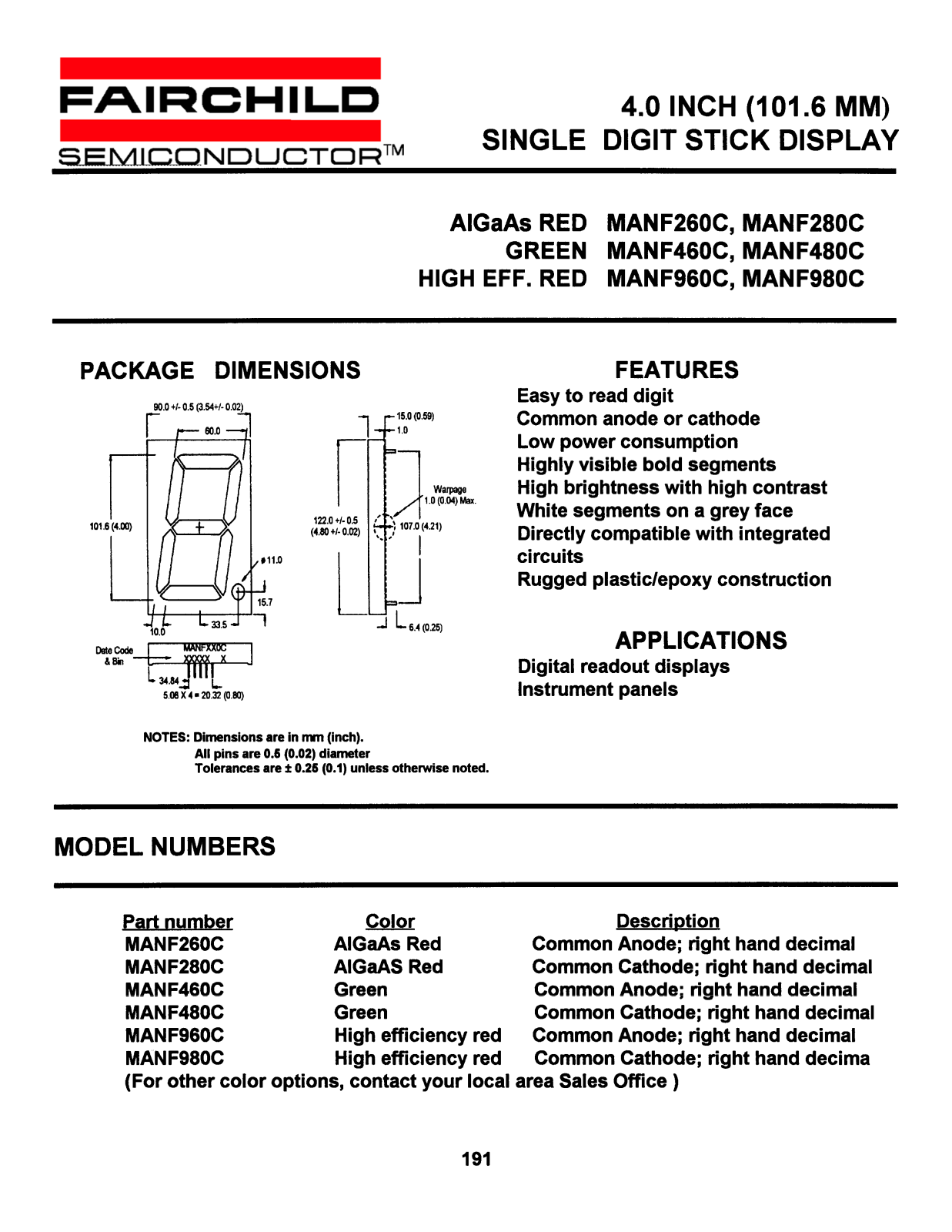 Fairchild Semiconductor MANF960C, MANF480C, MANF460C, MANF280C, MANF260C Datasheet