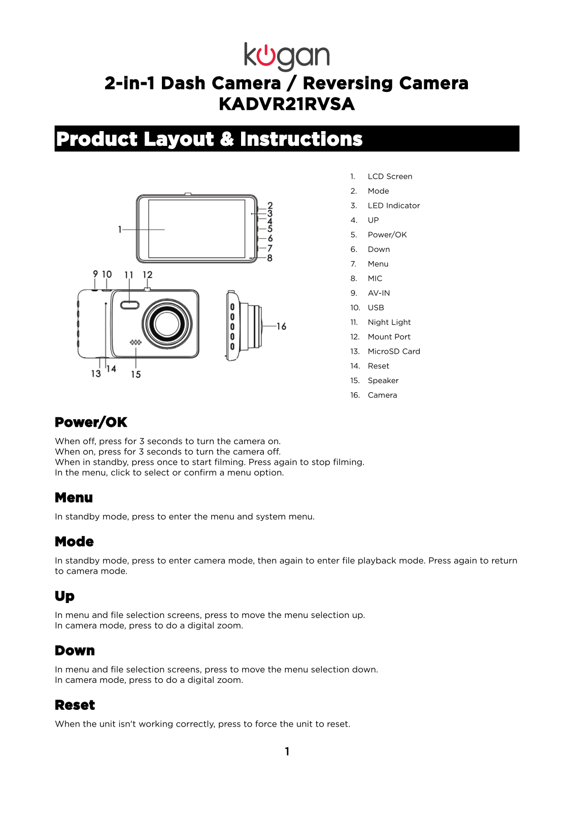 Kogan KADVR21RVSA User Manual