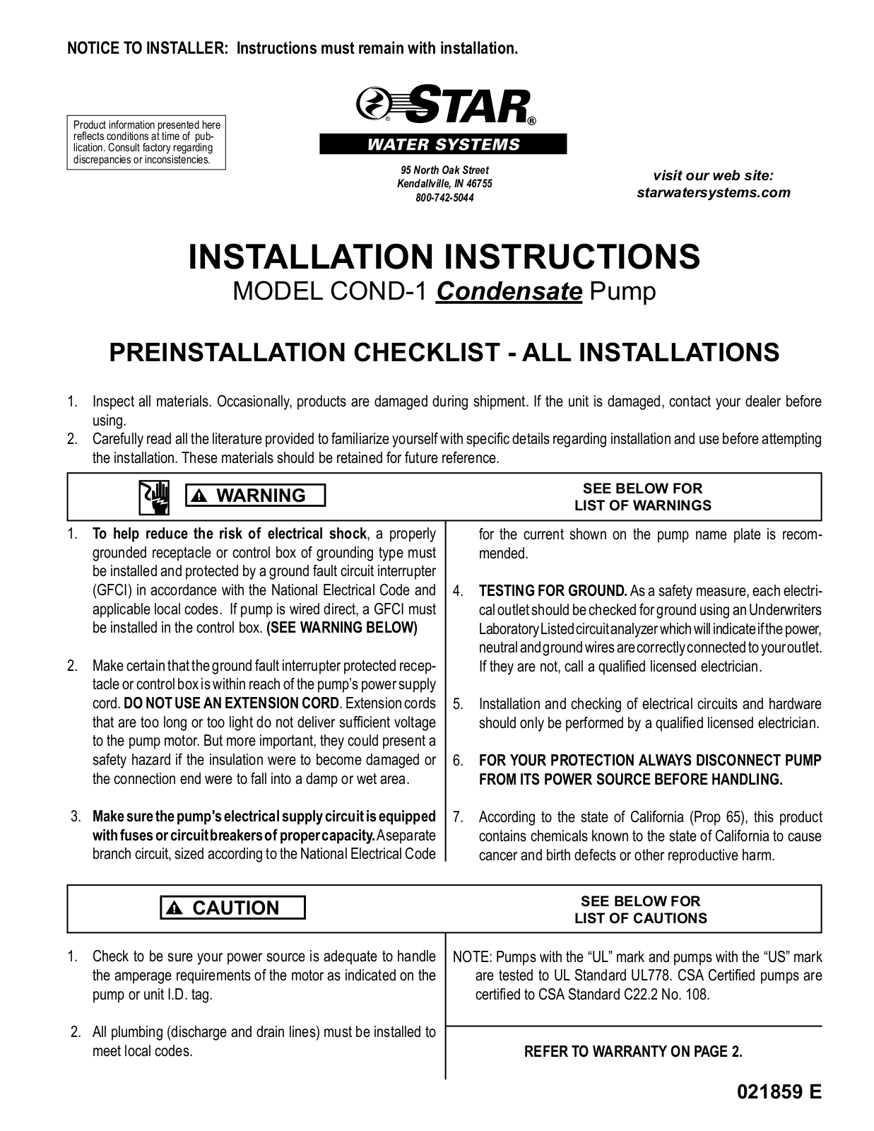 Star COND1 User Manual