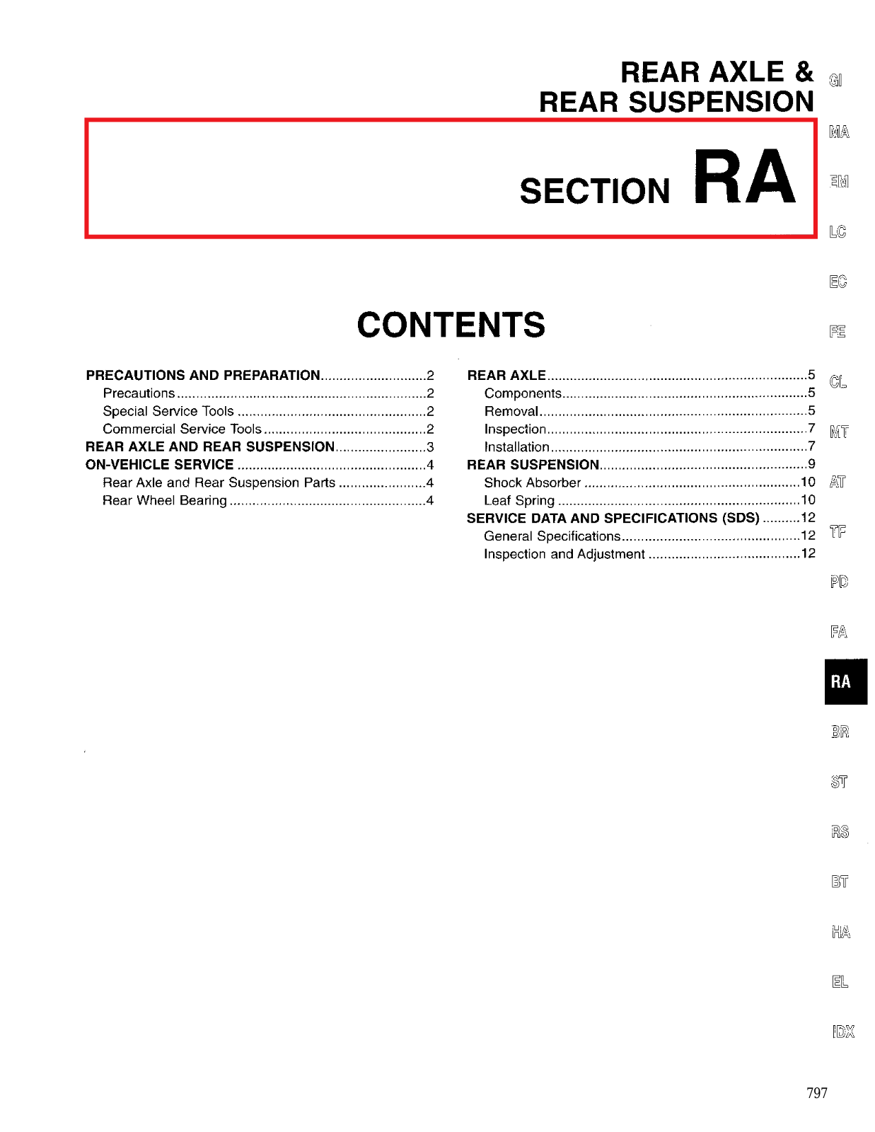 Nissan D21 Rear Axle Rear Suspension  RA 1996 Owner's Manual