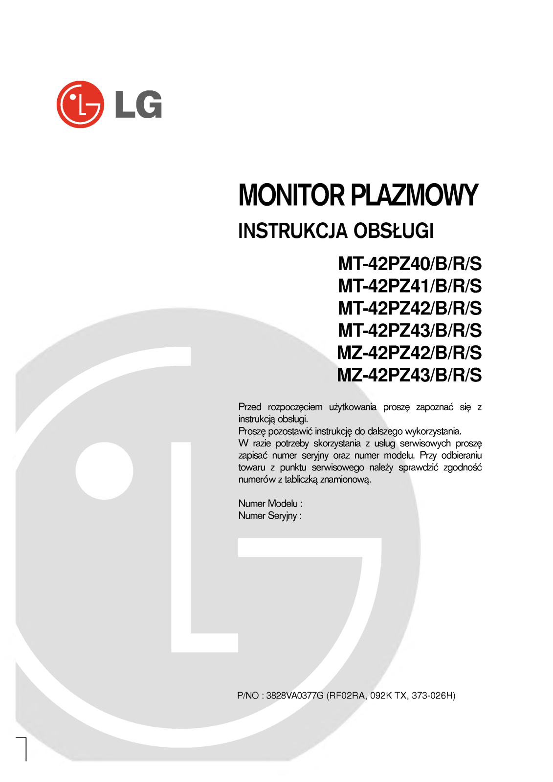 Lg MZ-42PZ42 User Manual