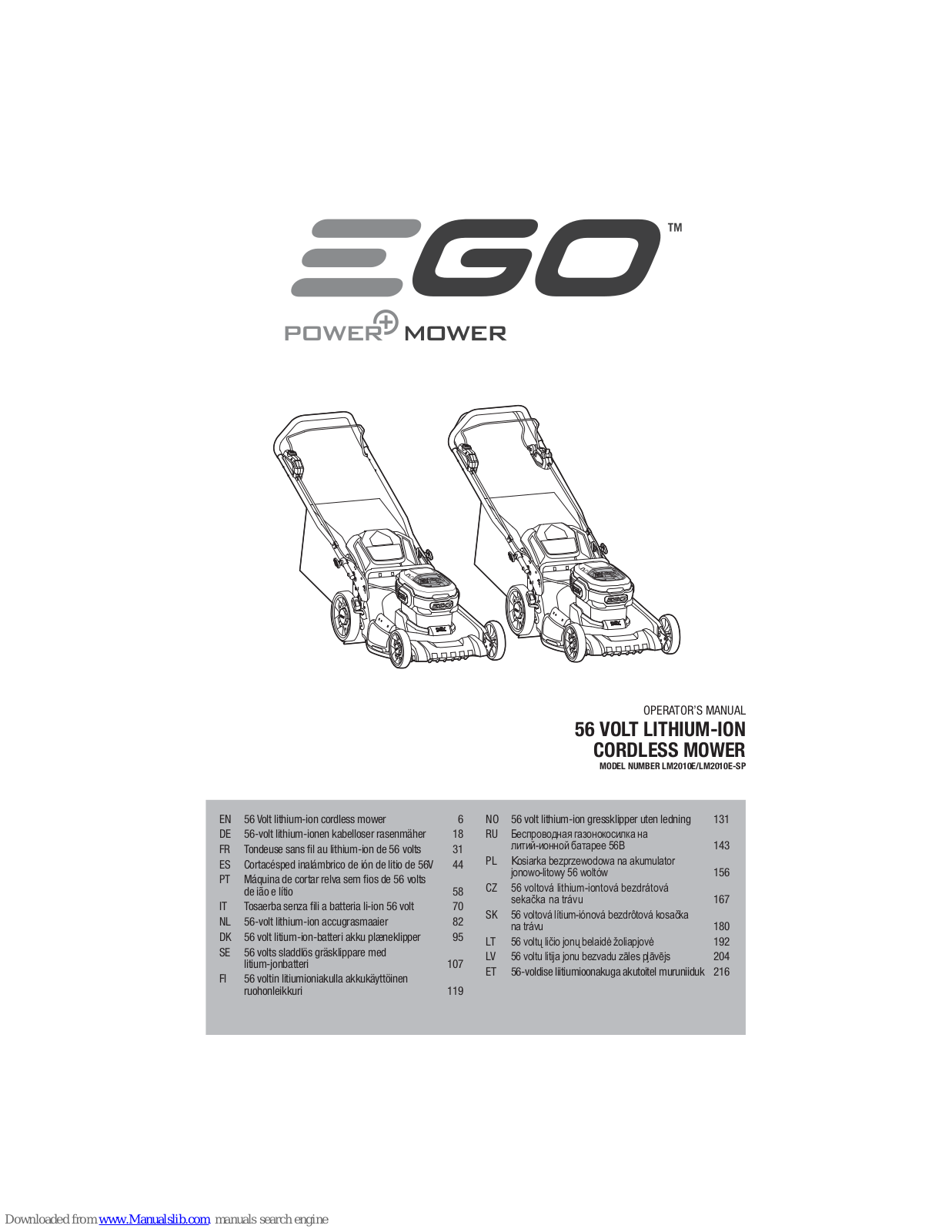 EGO LM2010E, LM2010E-SP Operator's Manual