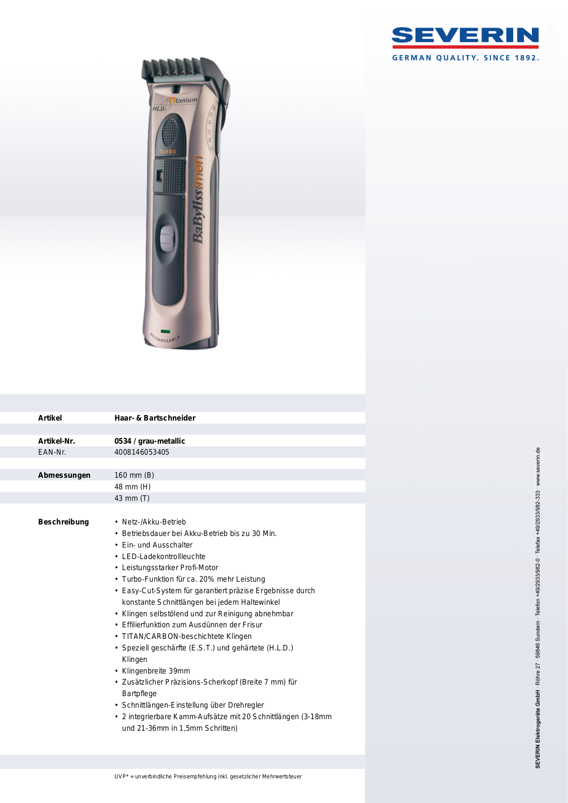 Severin 0534 DATASHEET - ManualMachine.com