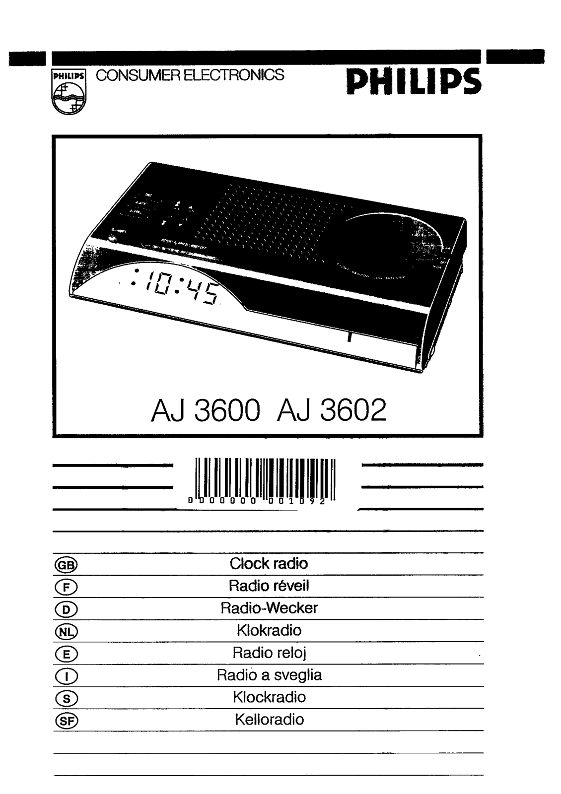 Philips AJ3602/05, AJ3602, AJ3602/00, AJ3600 User Manual