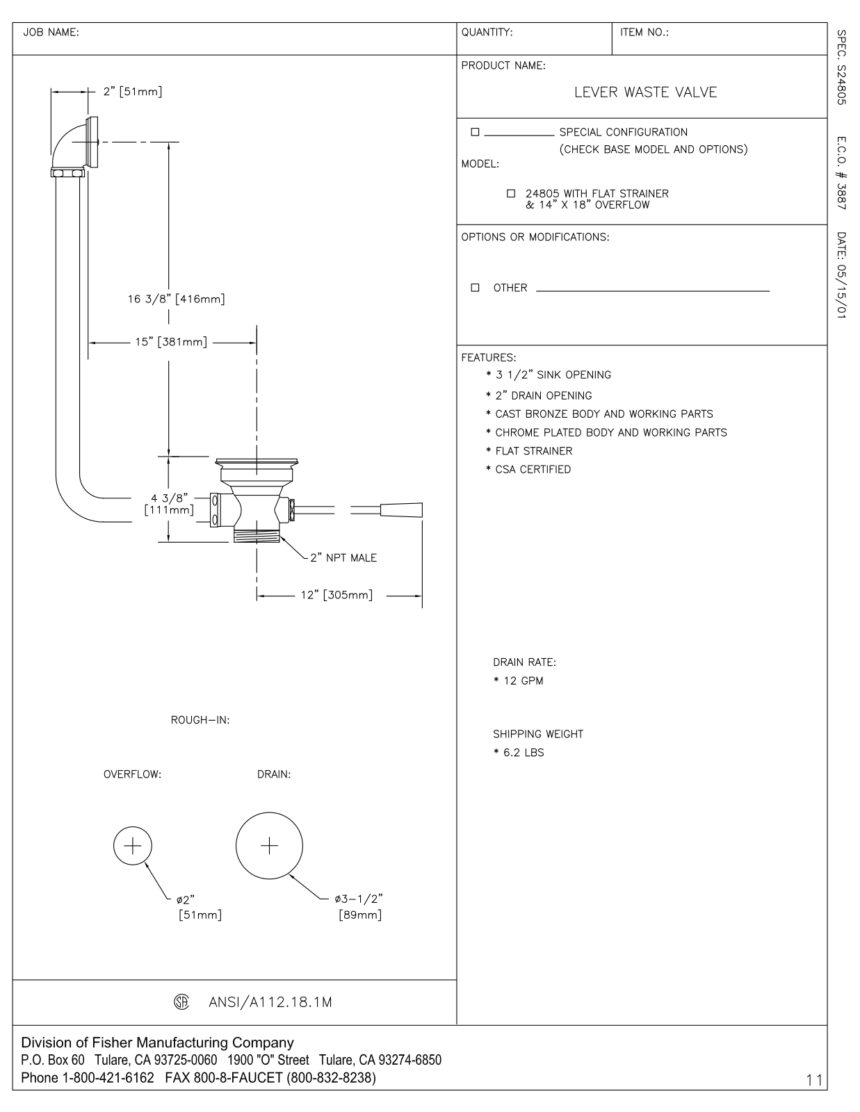 Fisher Manufacturing 24805 User Manual