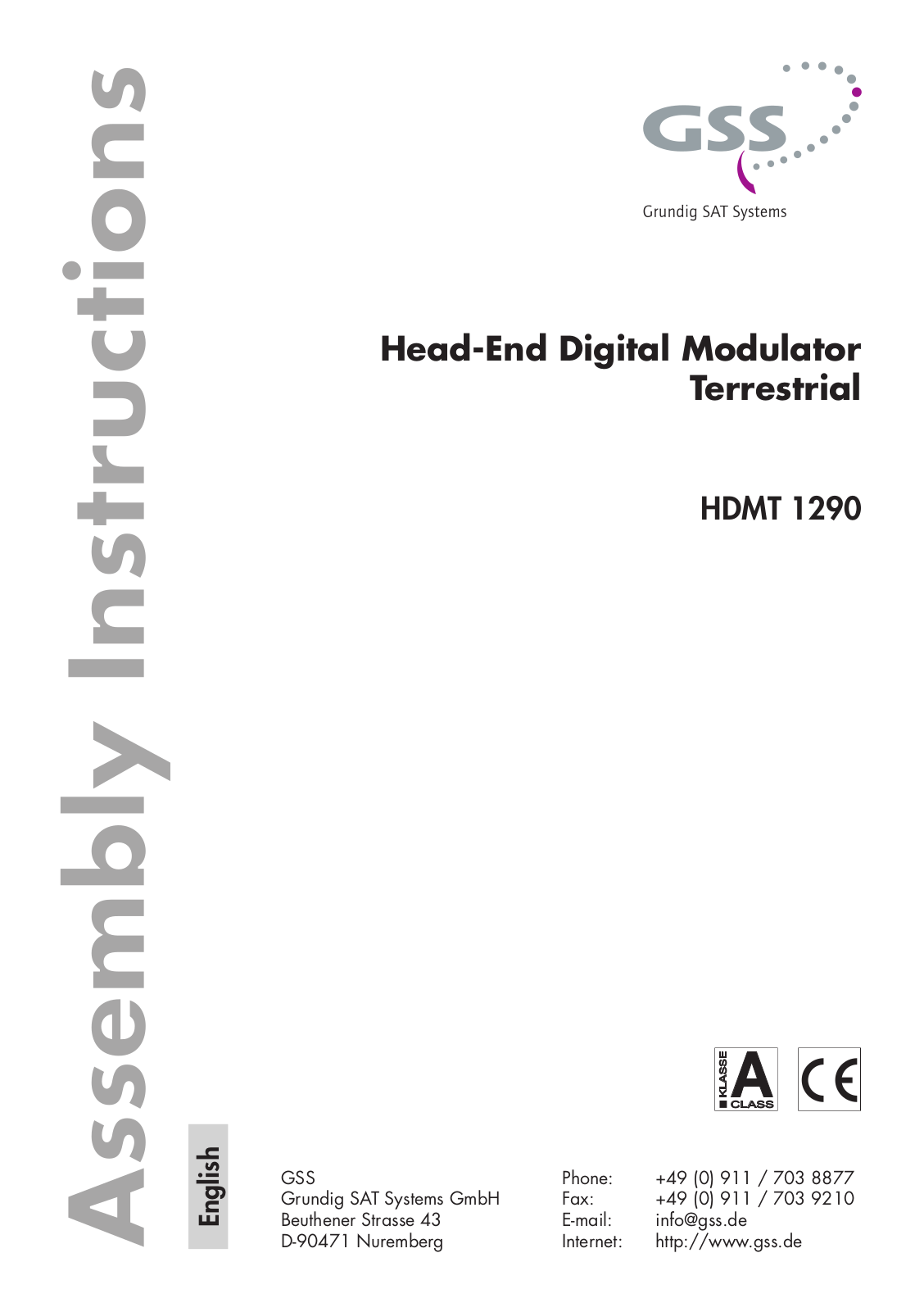 GSS HDMT 1290 Assembly Instructions Manual