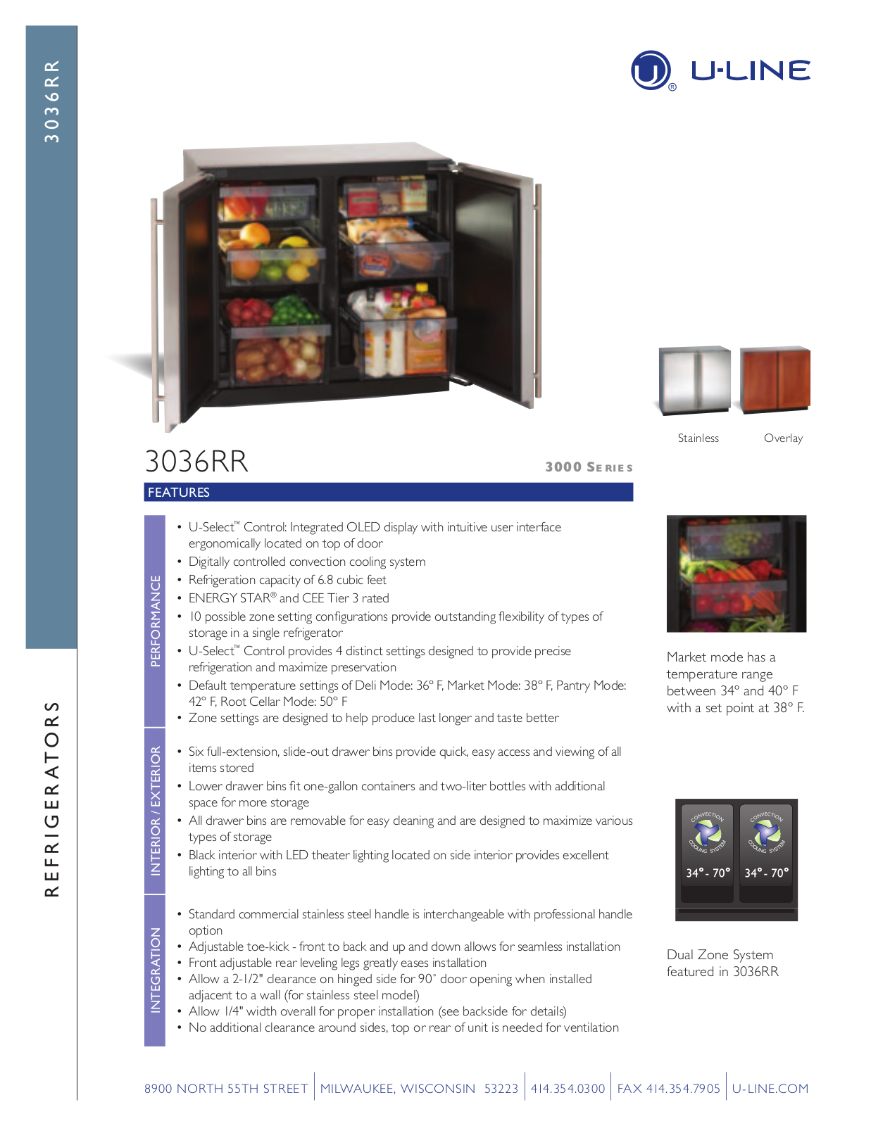 U-Line U-3036RRS-00 Specification Sheet