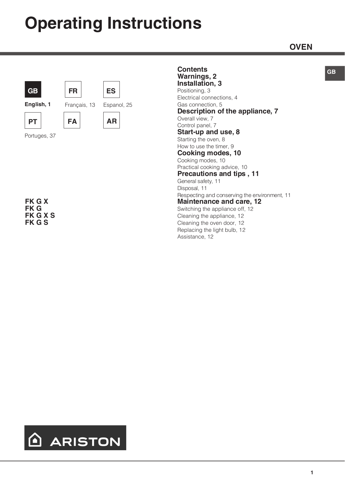 Hotpoint FK G X S User Manual