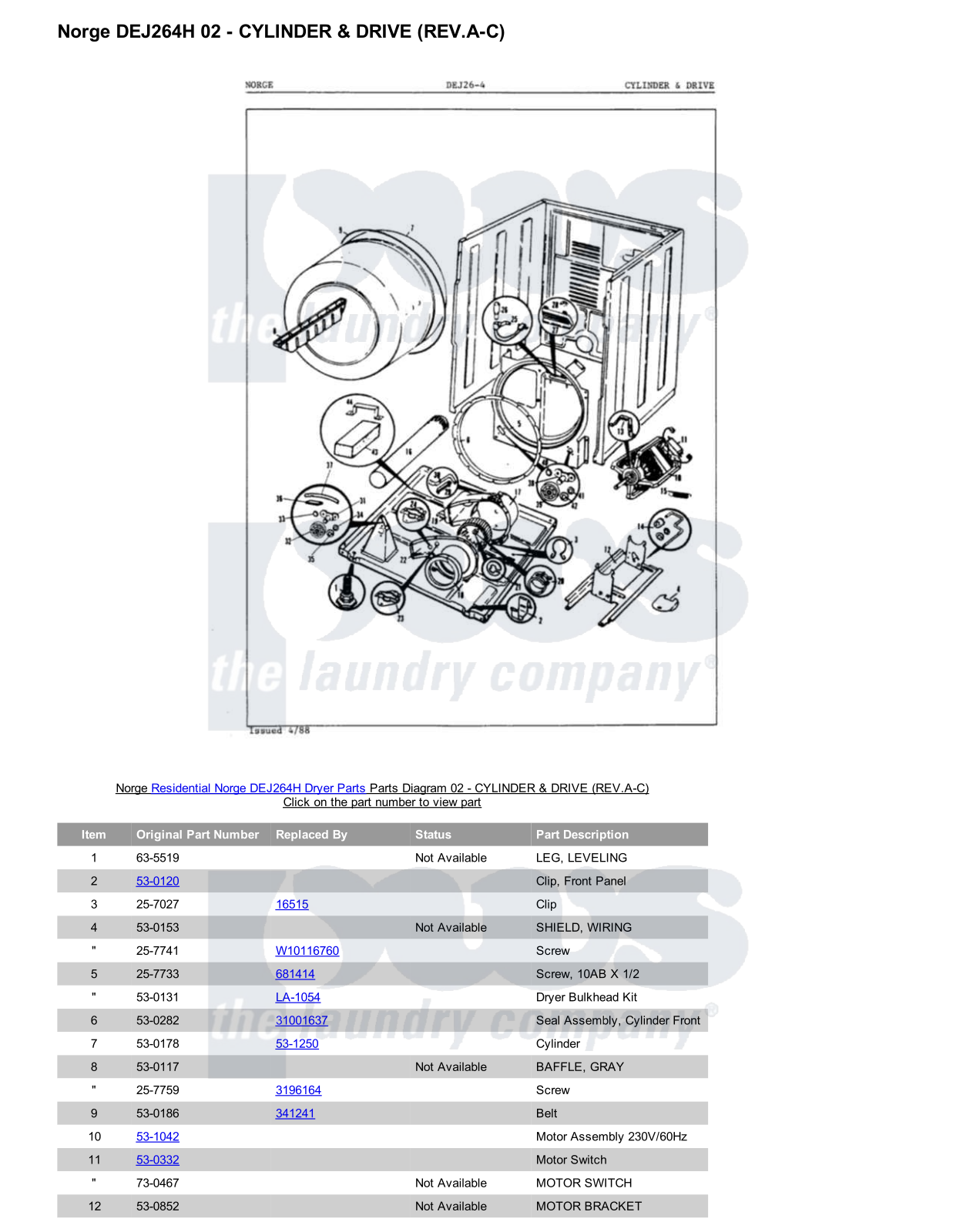 Norge DEJ264H Parts Diagram