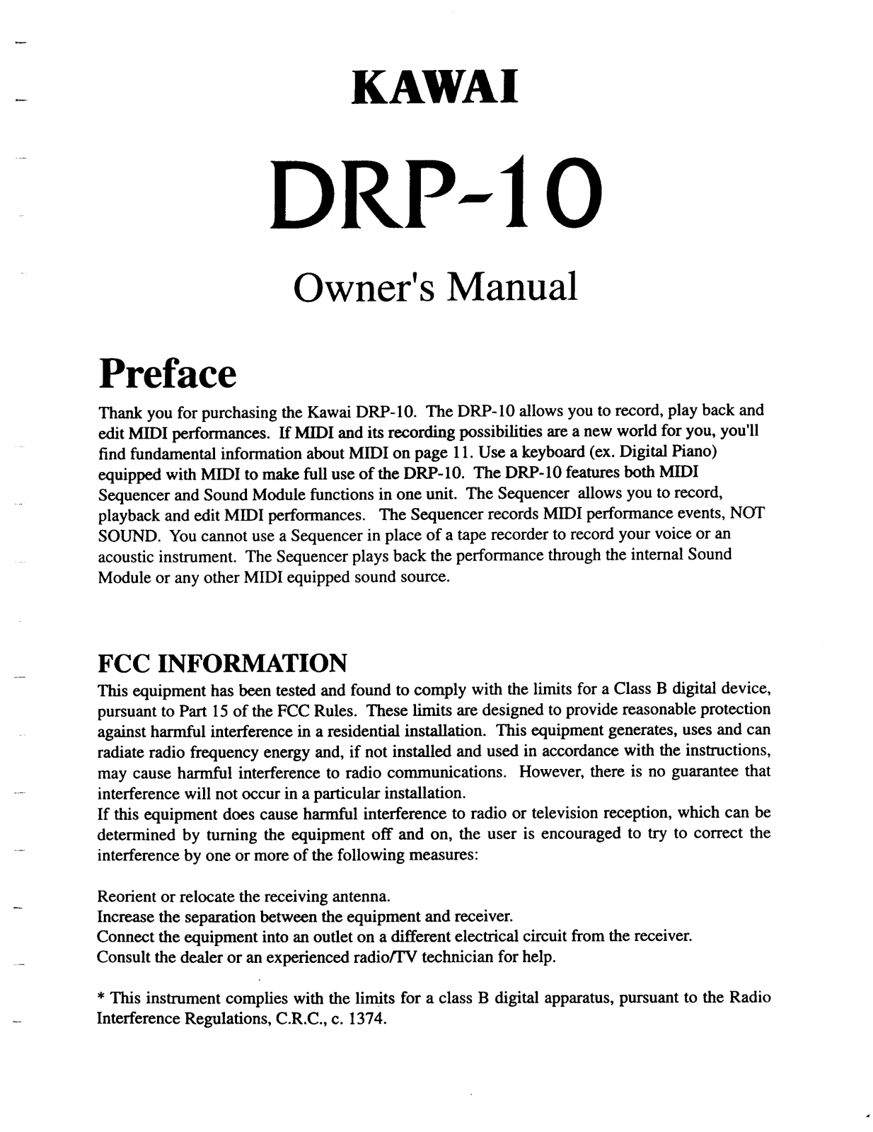 Kawai DRP-10 User Manual