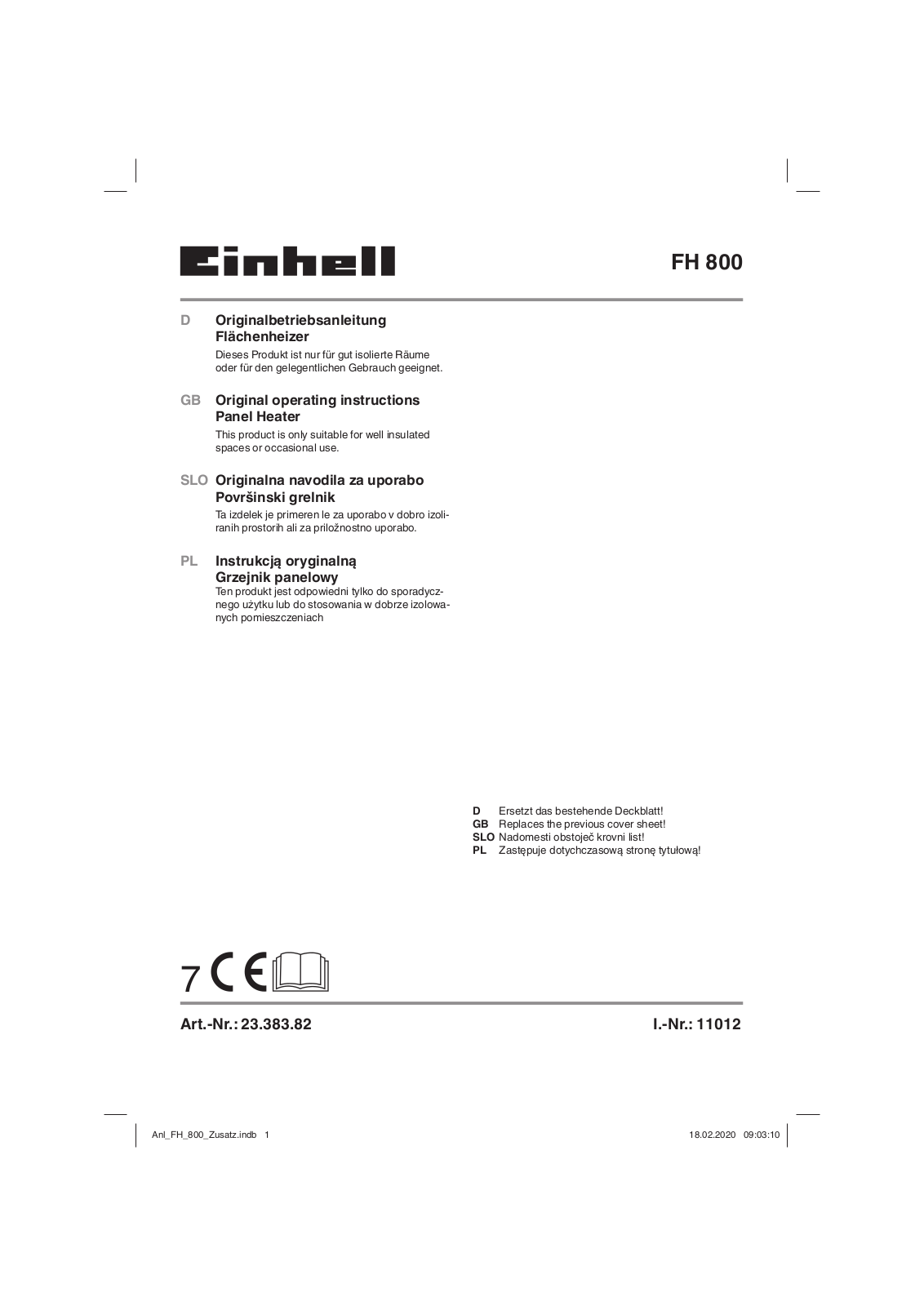 Einhell FH 800 operation manual