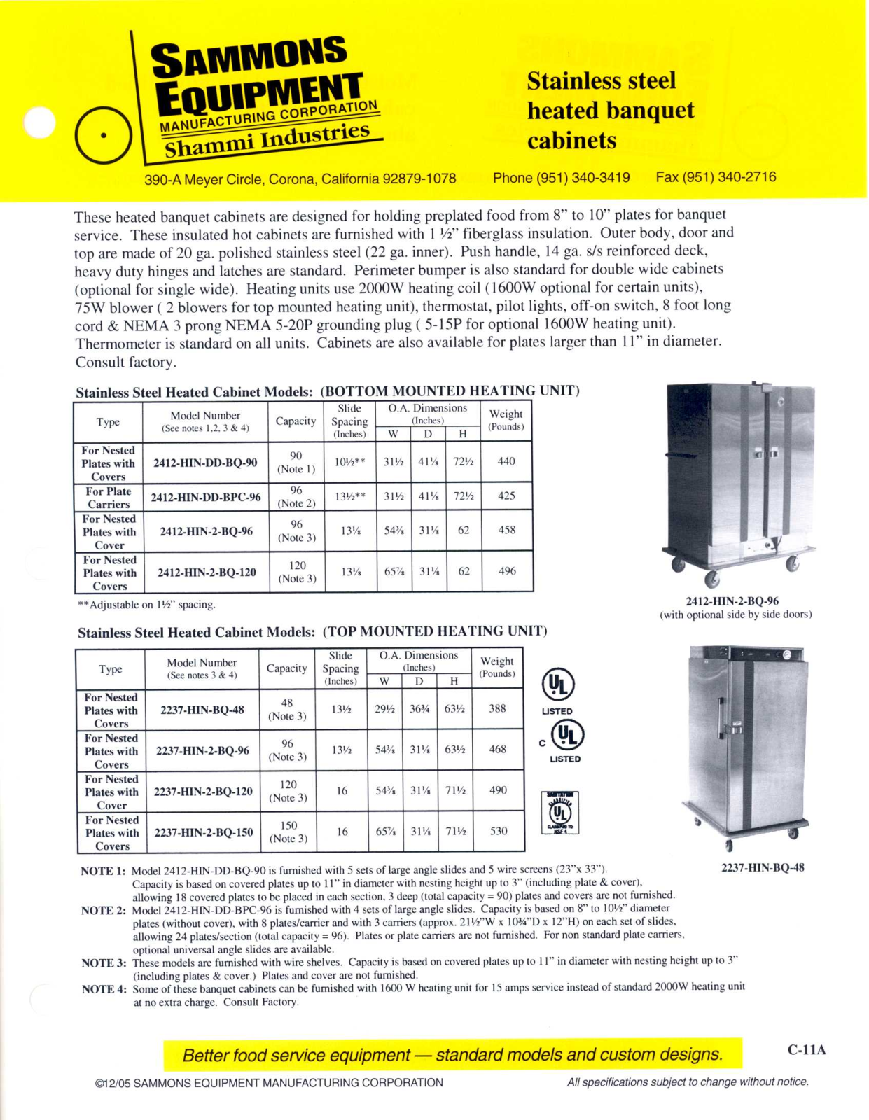 Sammons Equipment 2237-HIN-2-BQ-120 User Manual