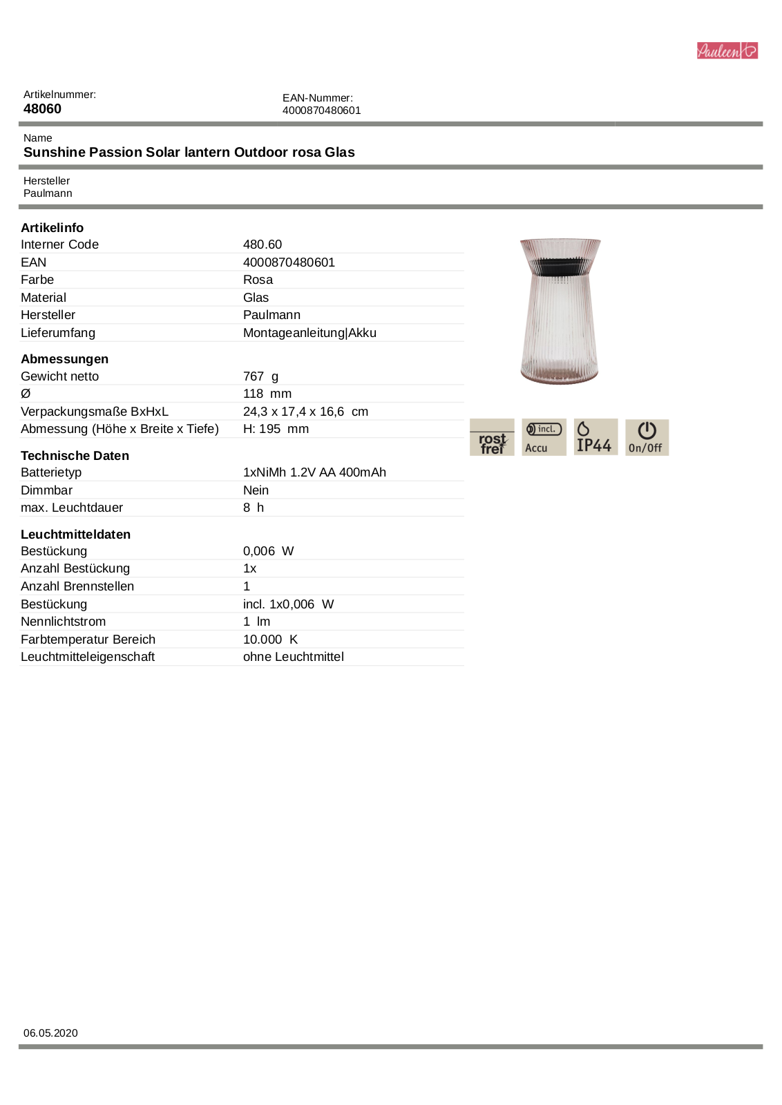 Pauleen Sunshine Passion Technical data - ManualMachine.com