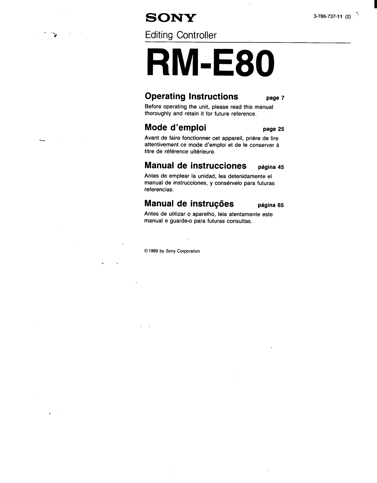 Sony RM-E80 Operating Manual