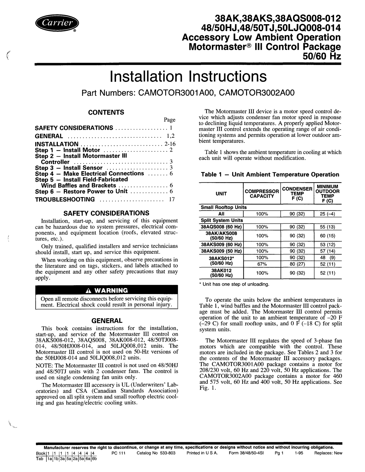 Carrier 38AK, 38AKS User Manual