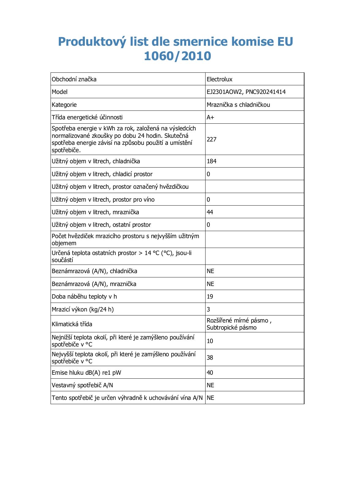 Electrolux EJ2301AOW2 User Manual