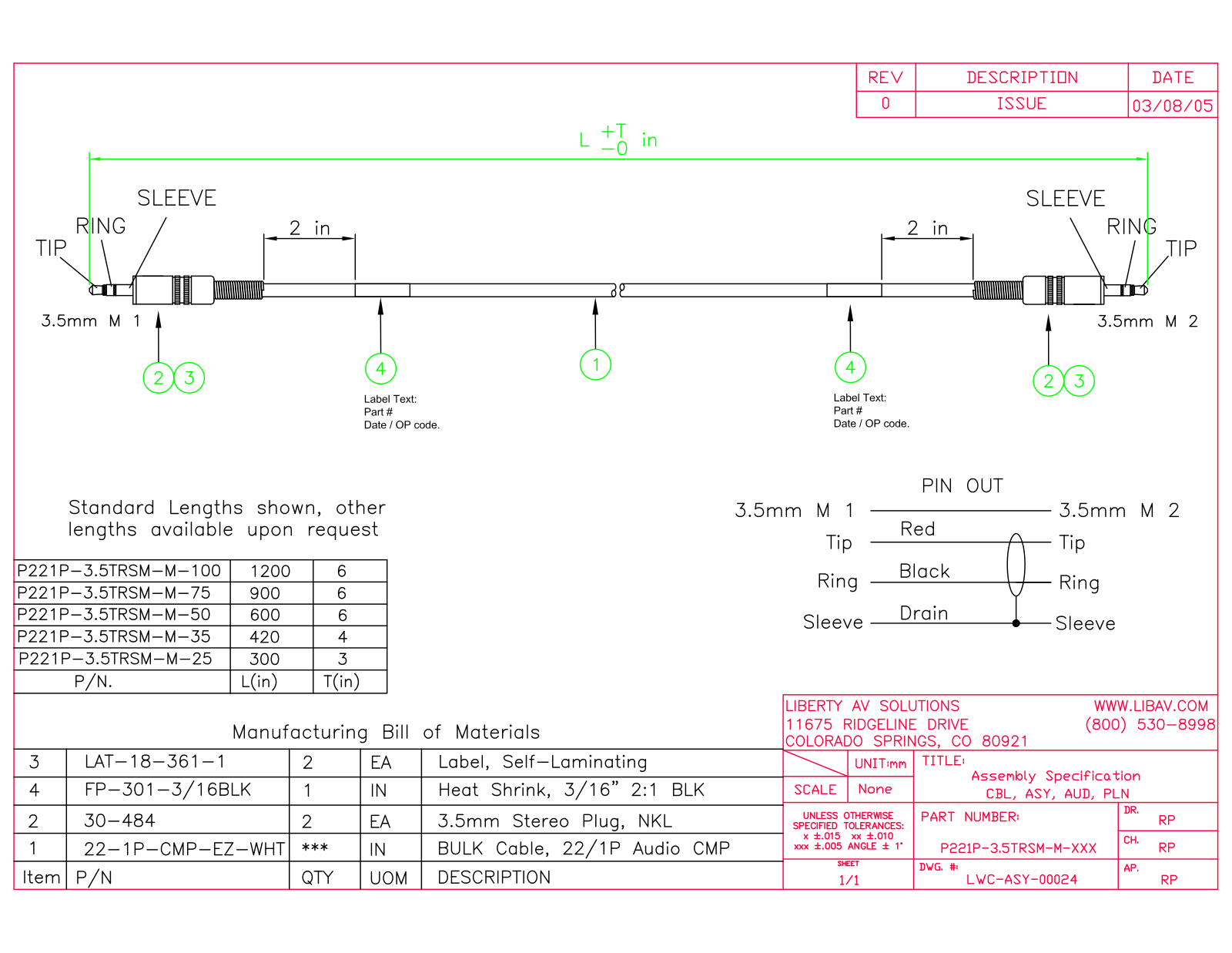 Liberty AV P221P-3.5TRSM-M-35 Specifications