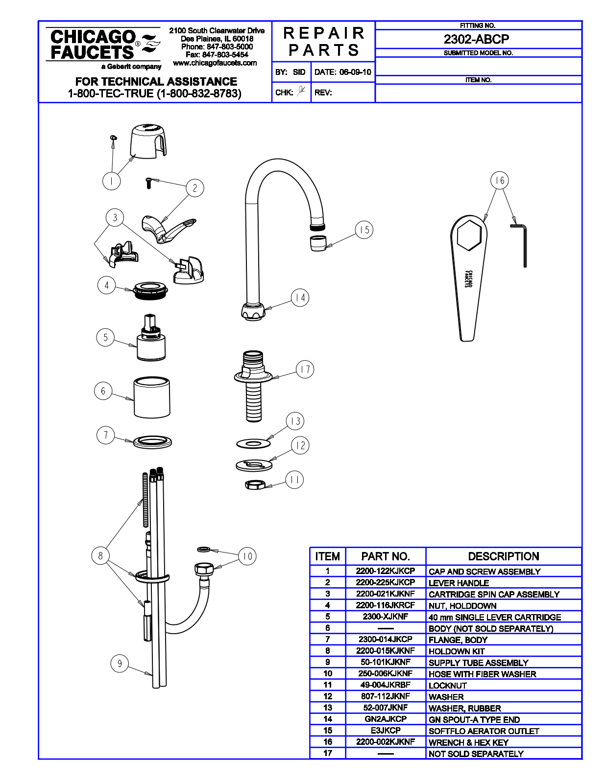 Chicago Faucet 2302-ABCP Parts List